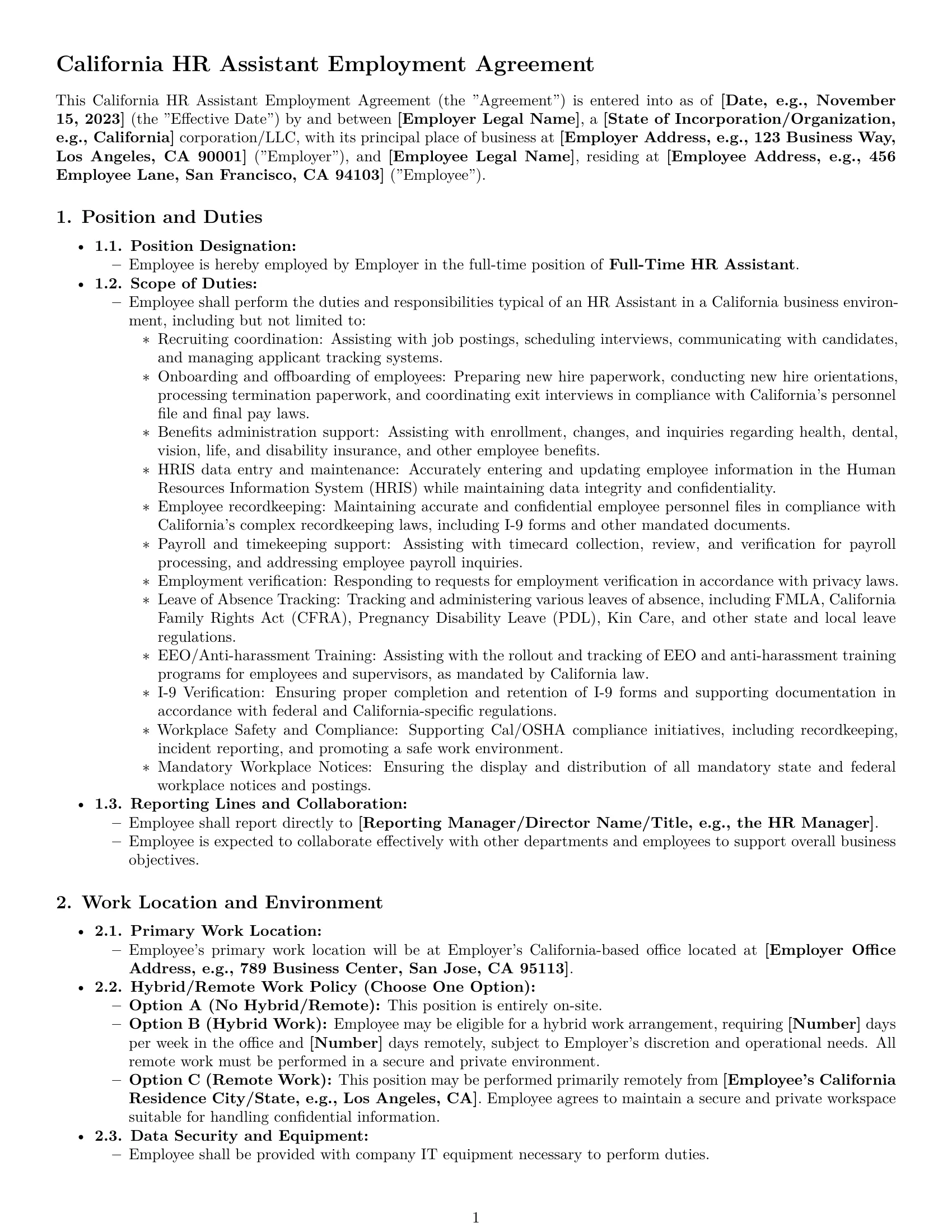 Preview page 1 of Pro California HR assistant employment contract template