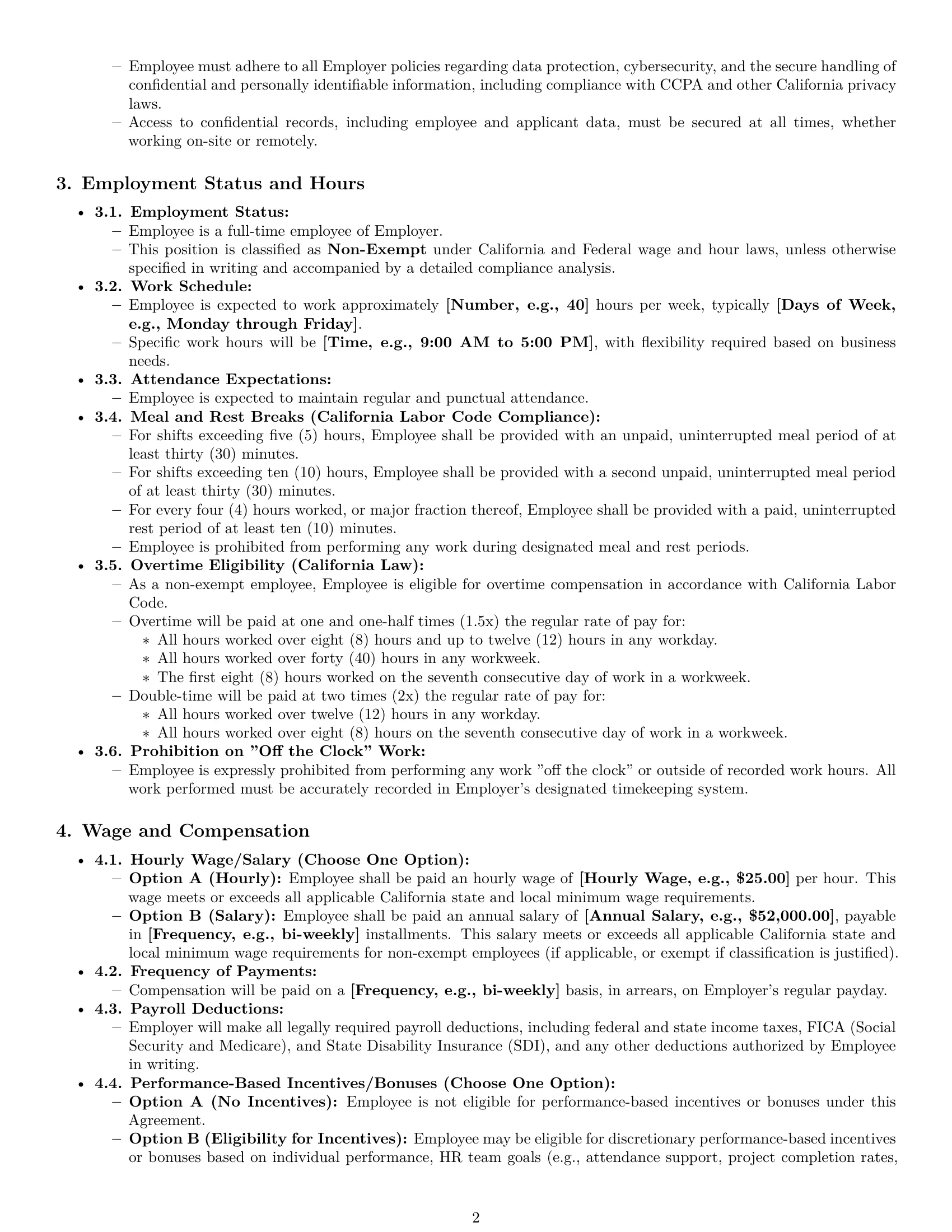 Preview page 2 of Pro California HR assistant employment contract template
