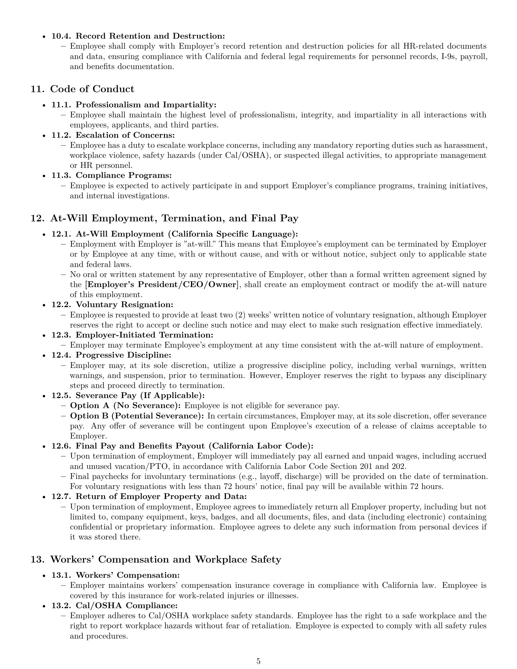 Preview page 5 of Pro California HR assistant employment contract template