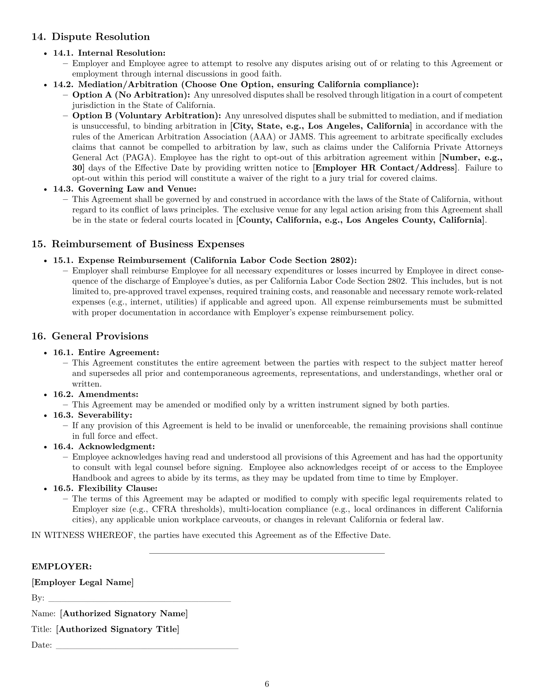 Preview page 6 of Pro California HR assistant employment contract template