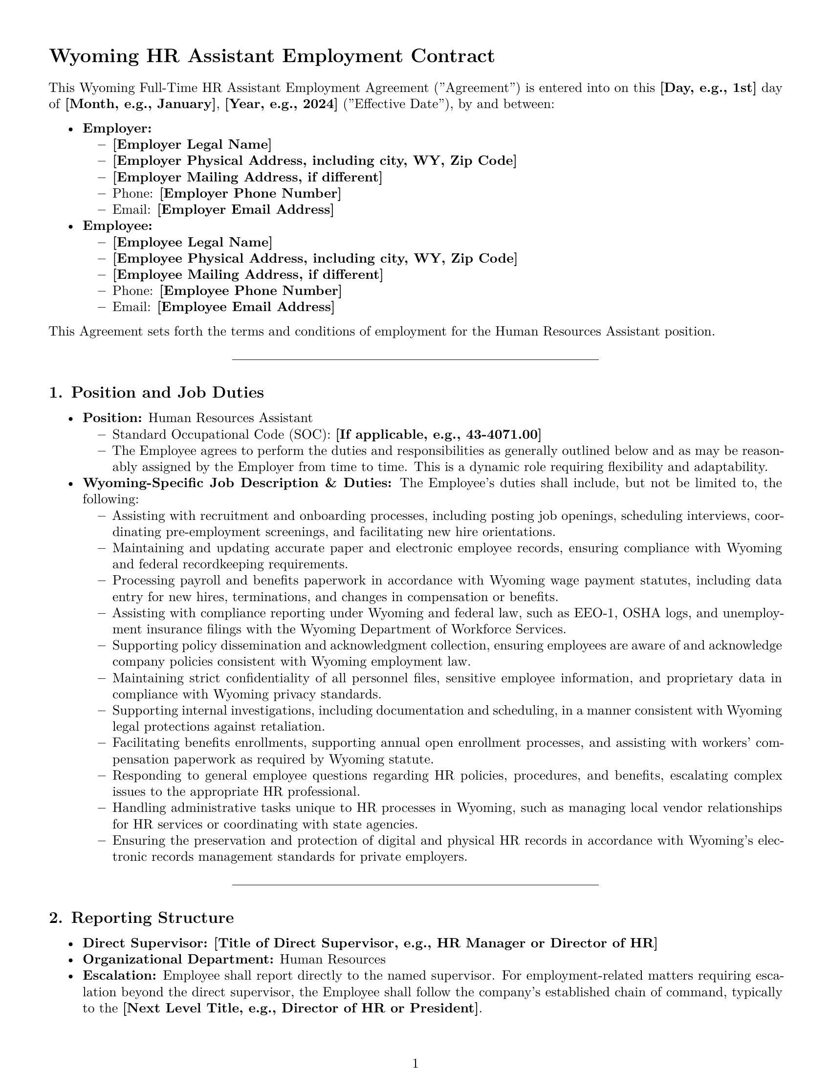 Preview page 1 of Pro Wyoming HR assistant employment contract template