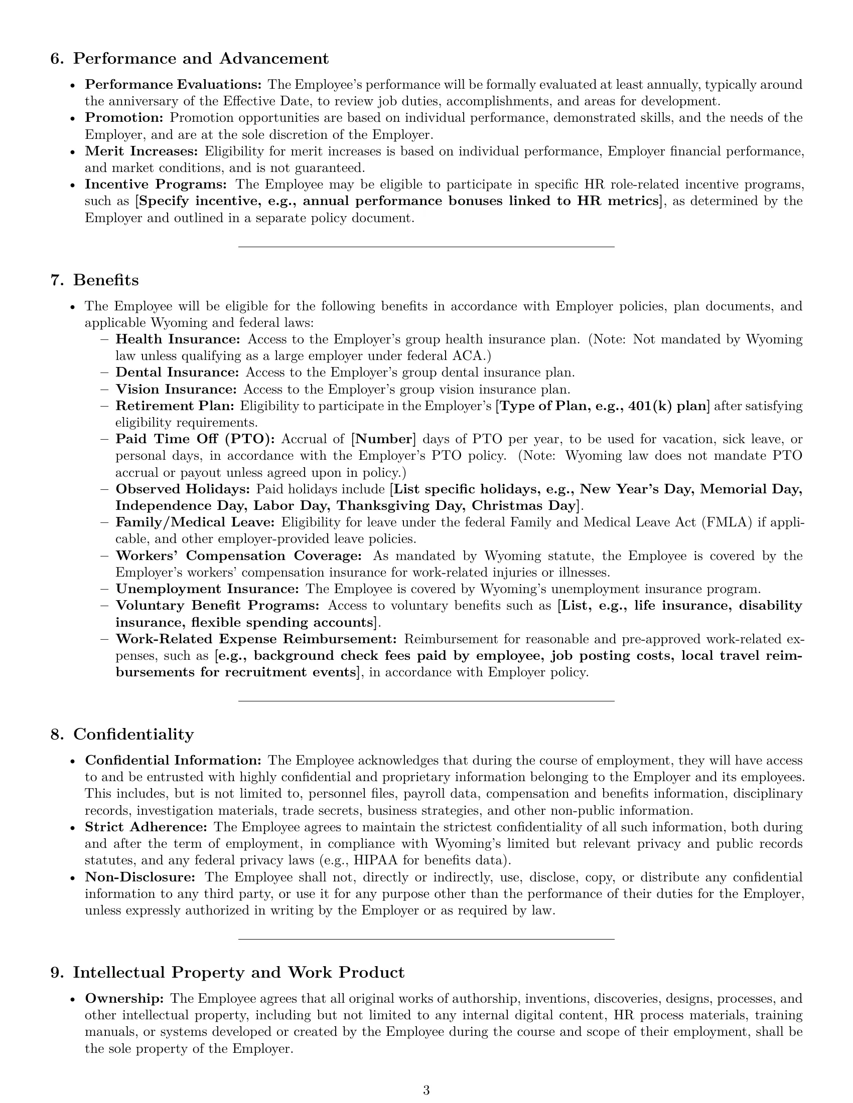 Preview page 3 of Pro Wyoming HR assistant employment contract template
