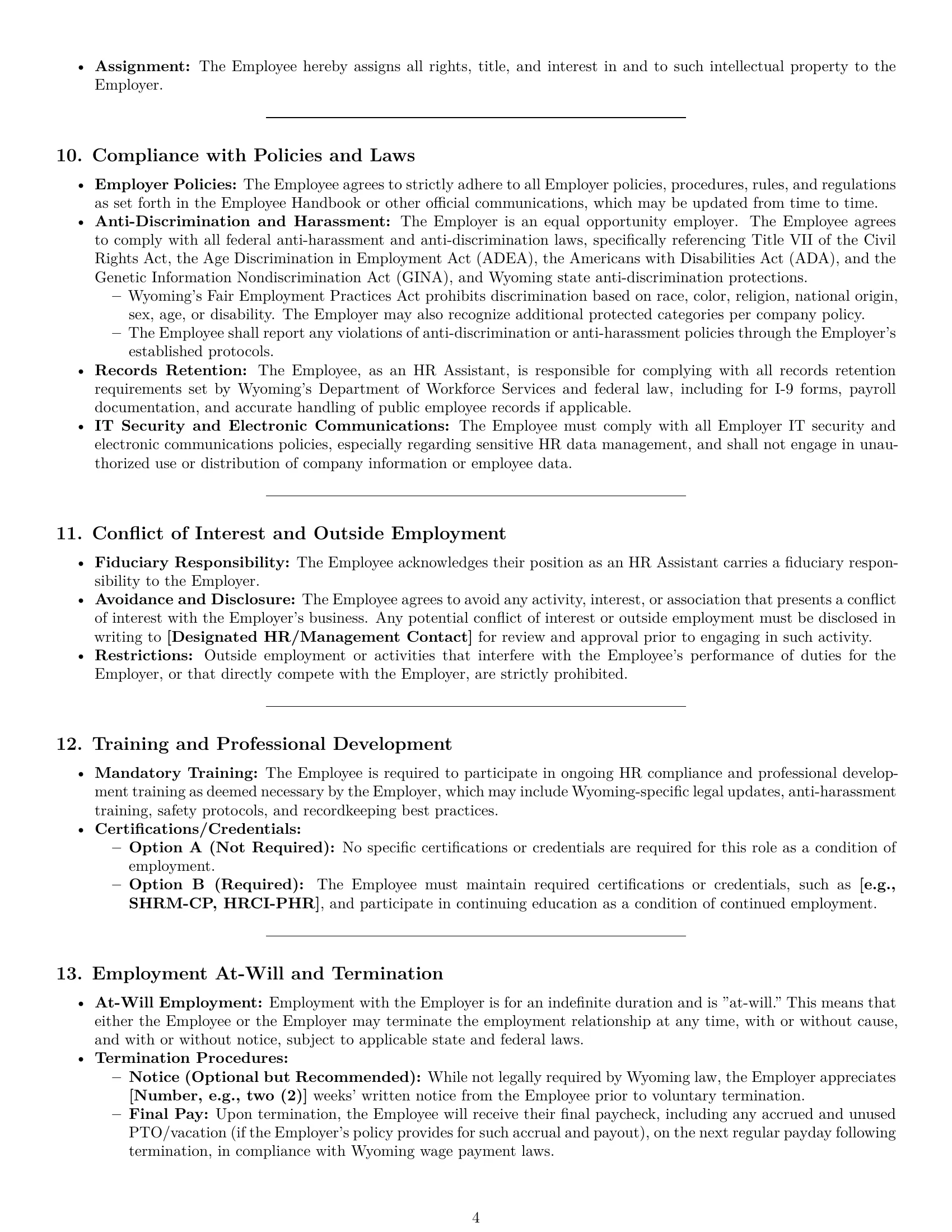 Preview page 4 of Pro Wyoming HR assistant employment contract template