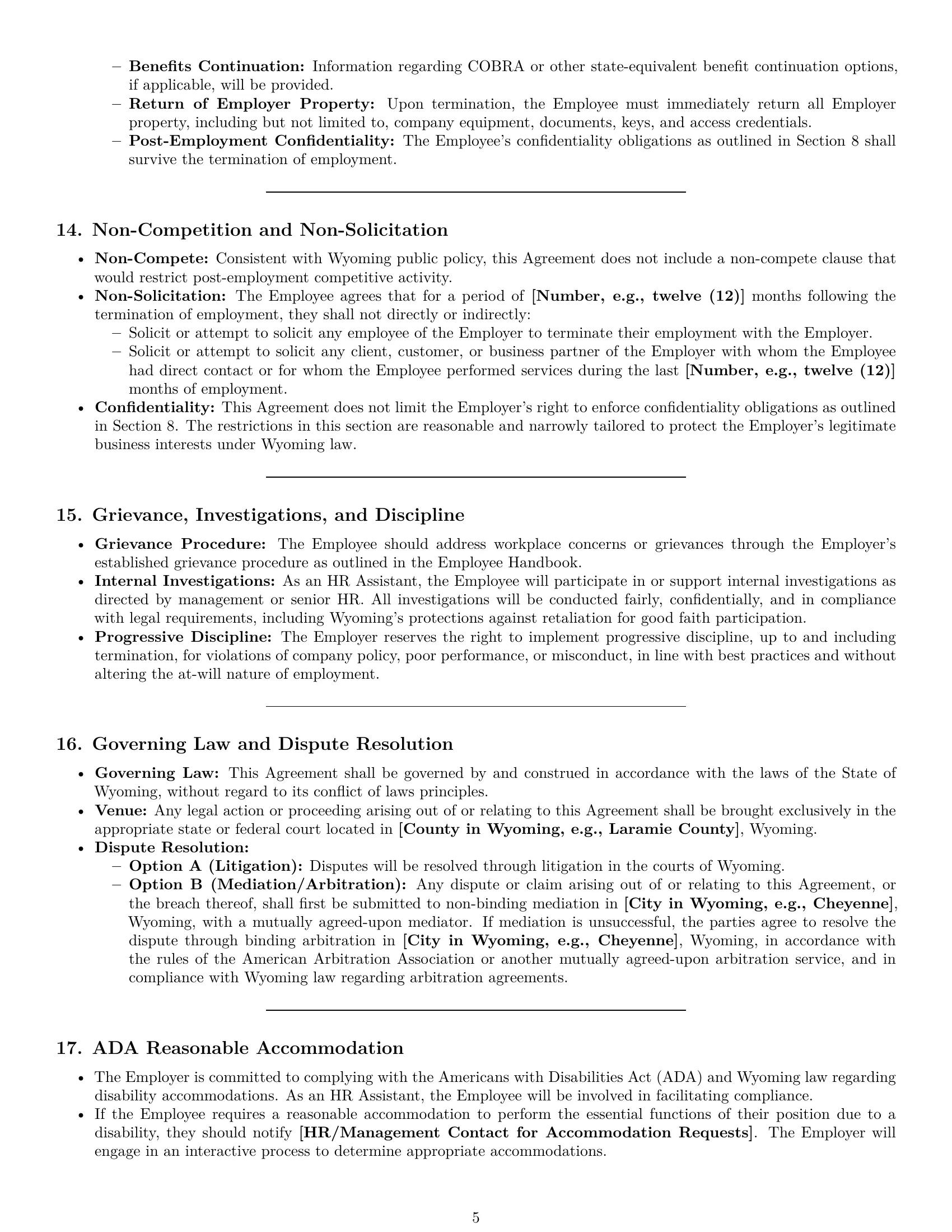 Preview page 5 of Pro Wyoming HR assistant employment contract template