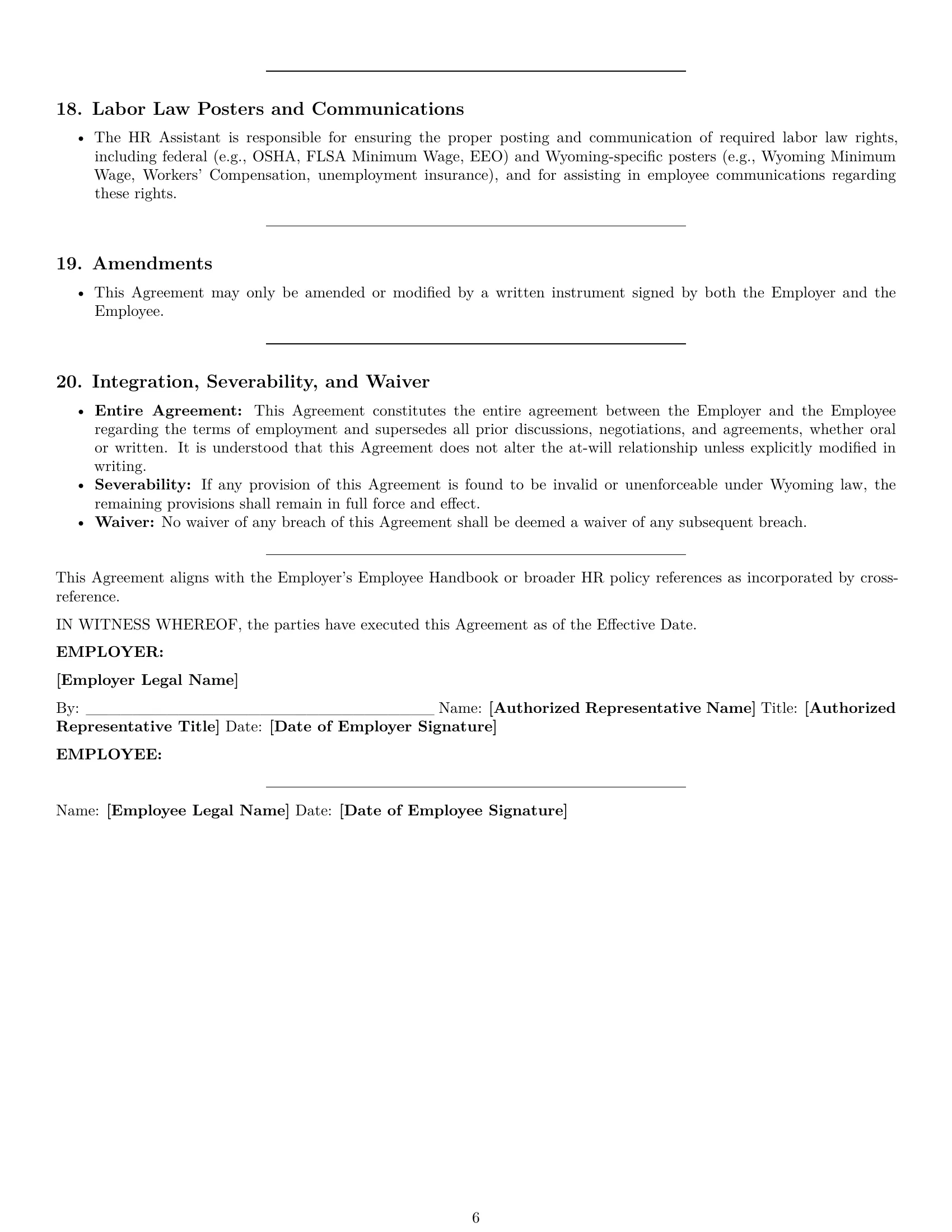 Preview page 6 of Pro Wyoming HR assistant employment contract template