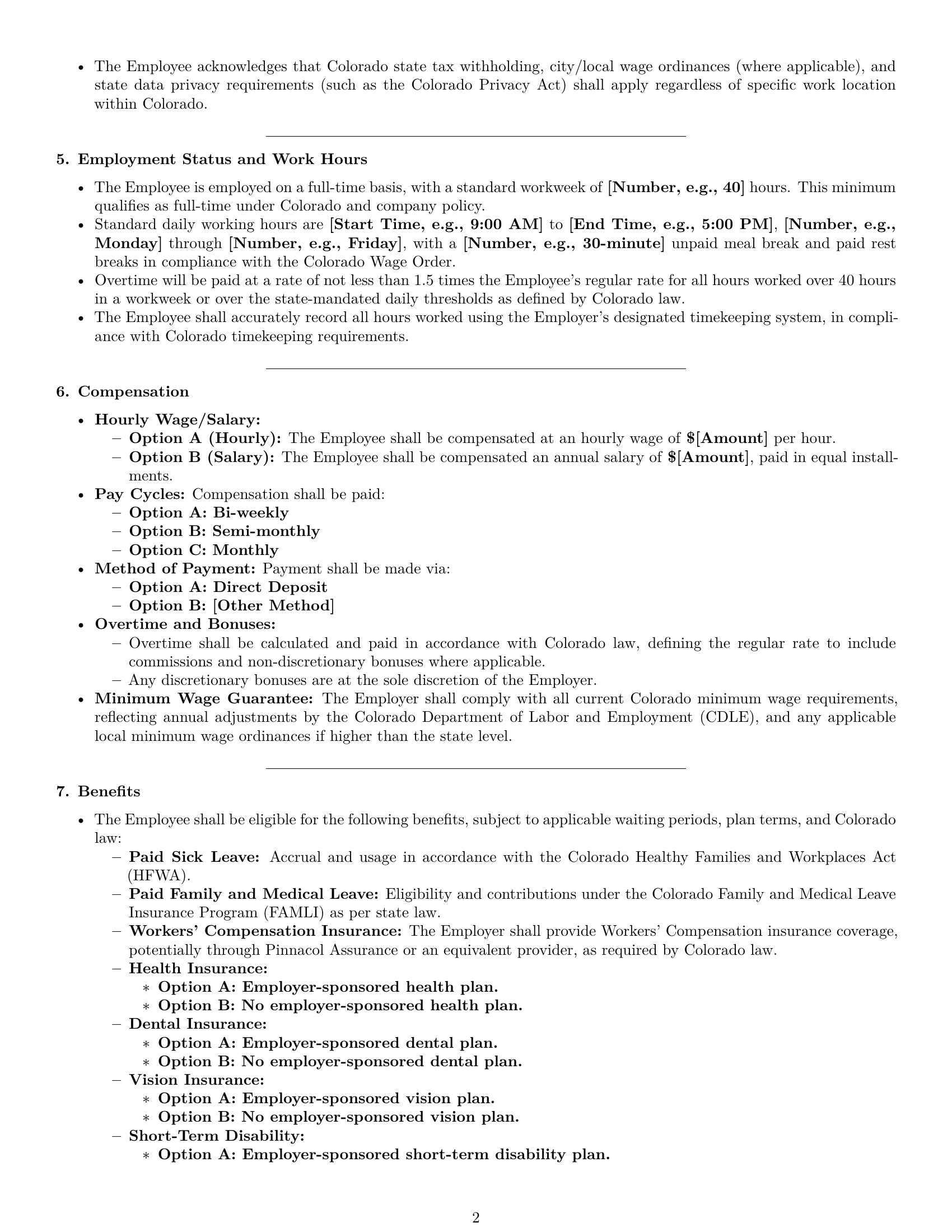 Preview page 2 of Pro Colorado HR assistant employment contract template