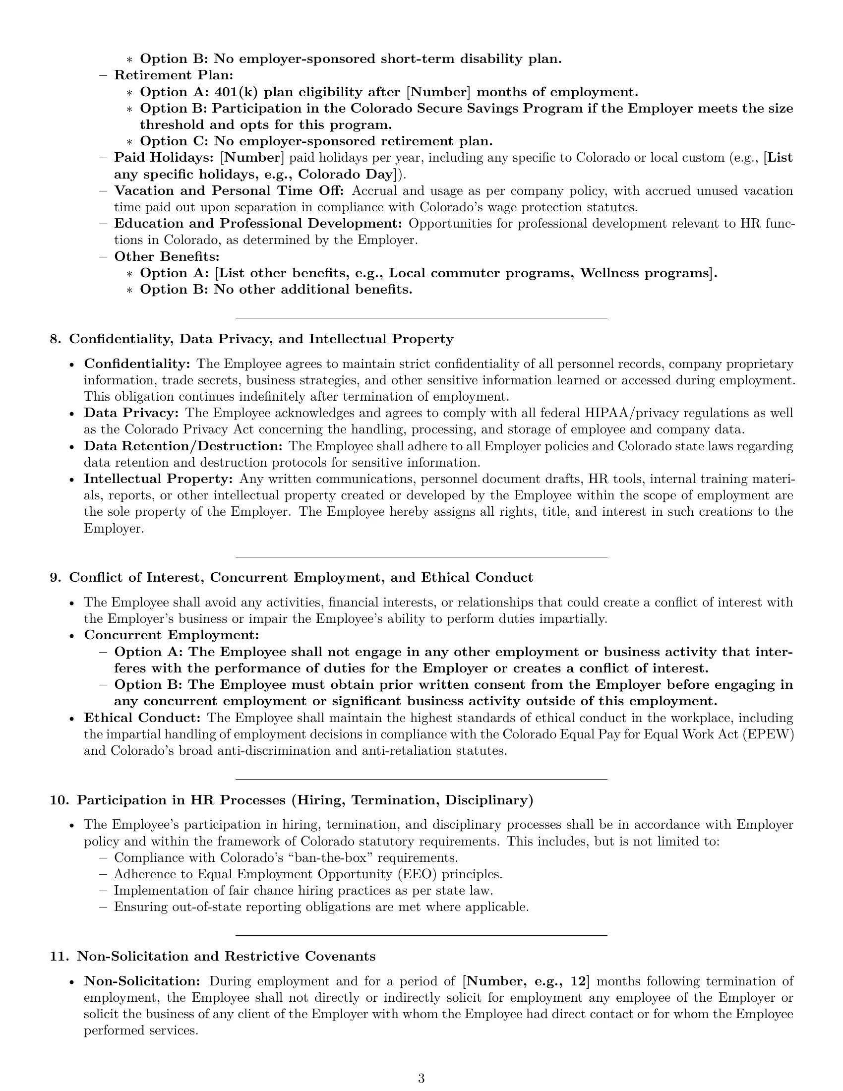 Preview page 3 of Pro Colorado HR assistant employment contract template
