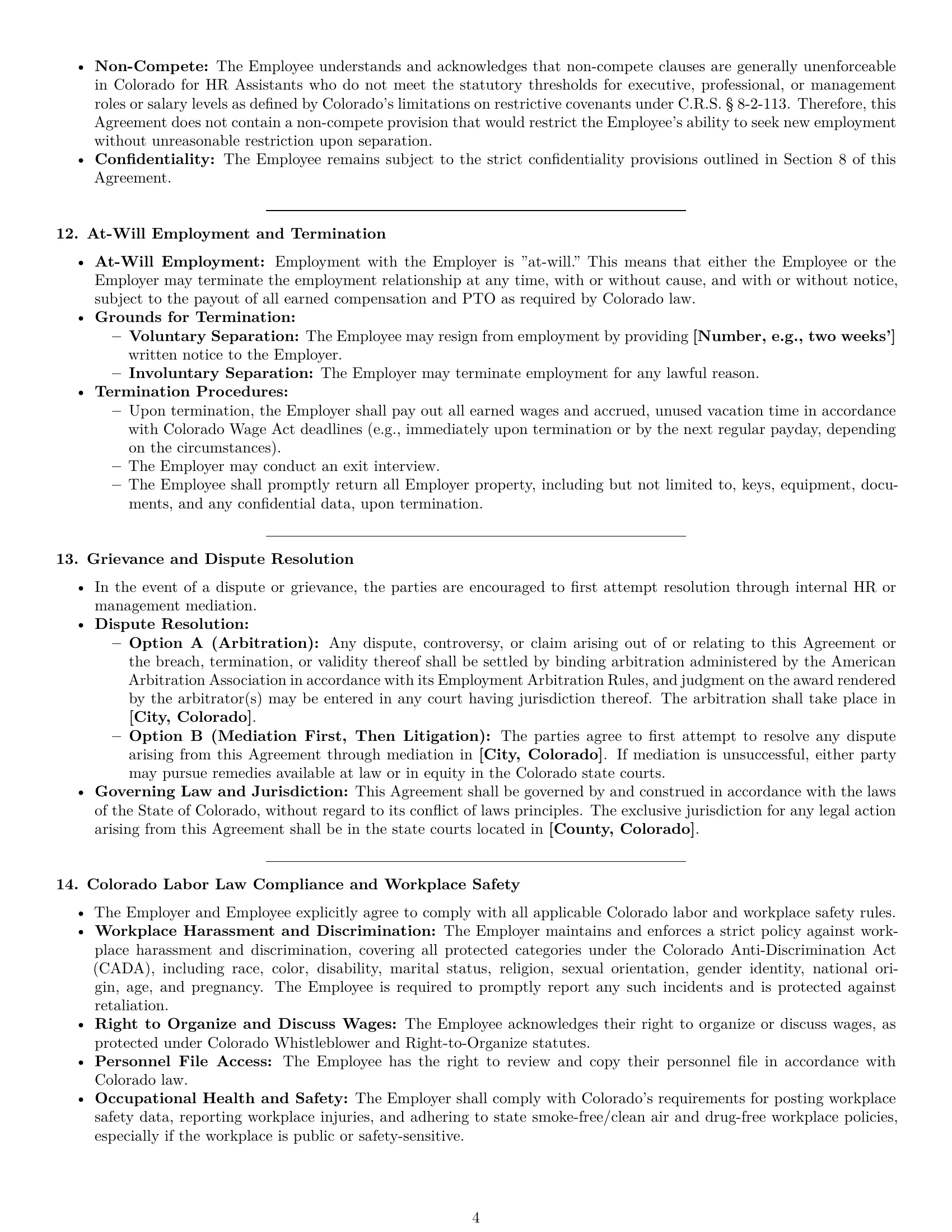 Preview page 4 of Pro Colorado HR assistant employment contract template