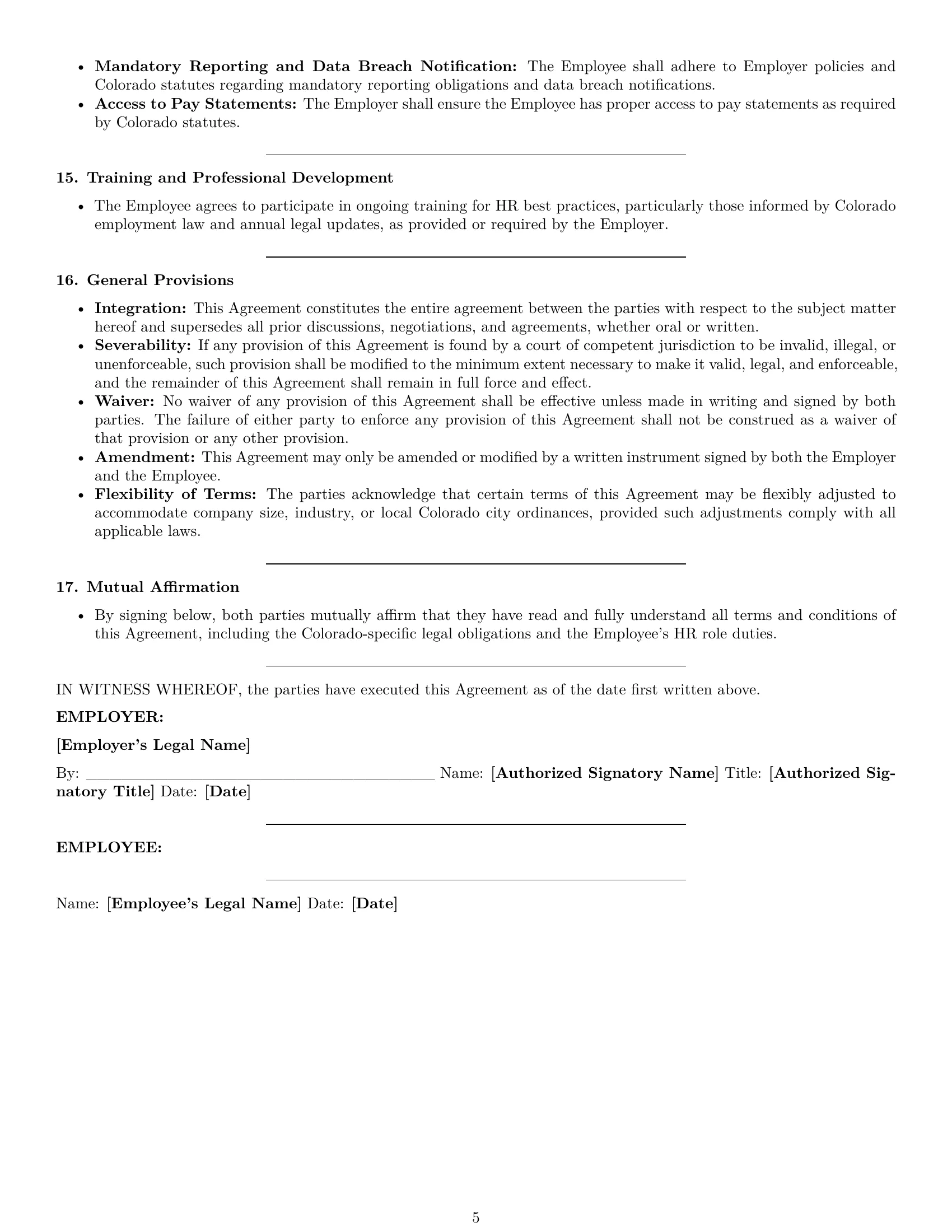 Preview page 5 of Pro Colorado HR assistant employment contract template