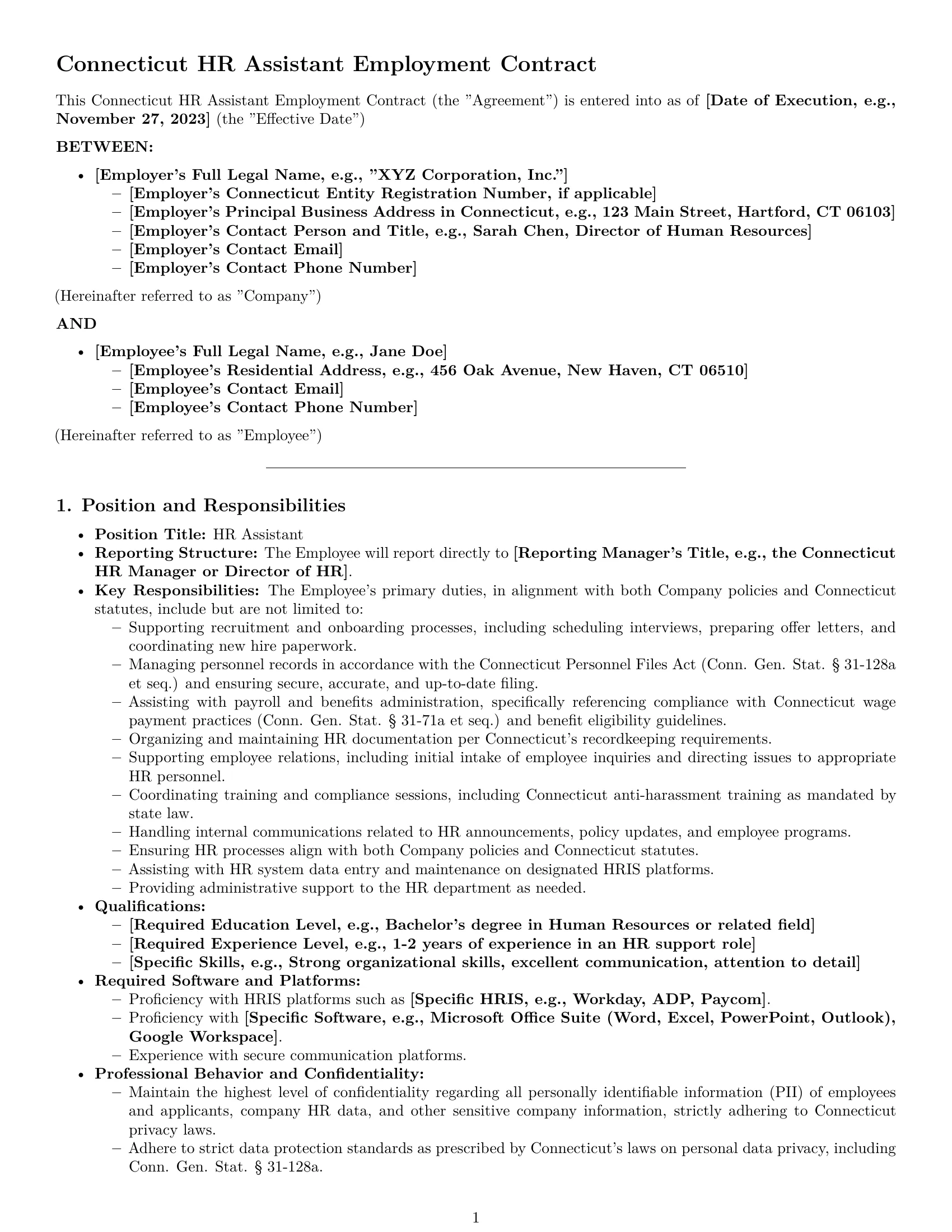 Preview page 1 of Pro Connecticut HR assistant employment contract template