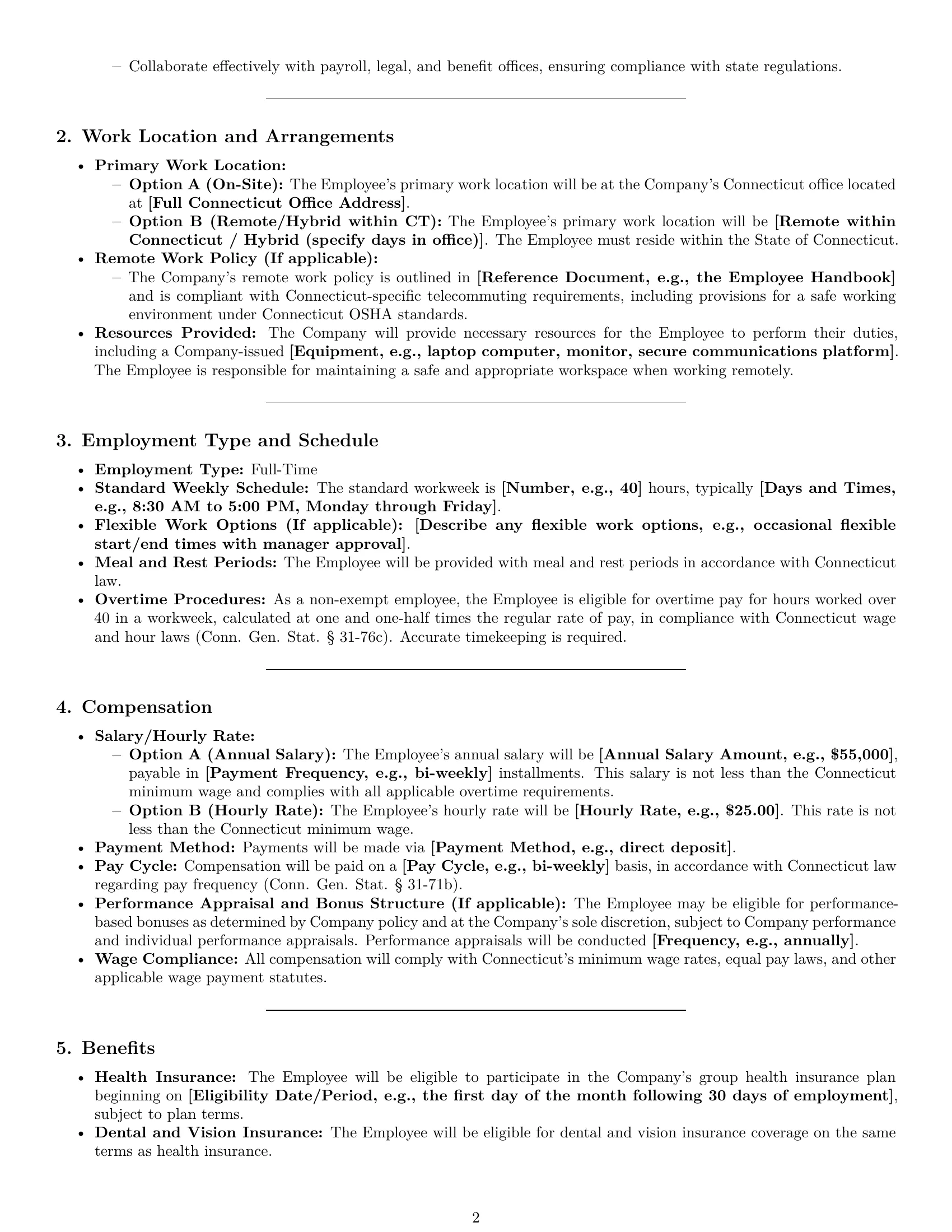 Preview page 2 of Pro Connecticut HR assistant employment contract template