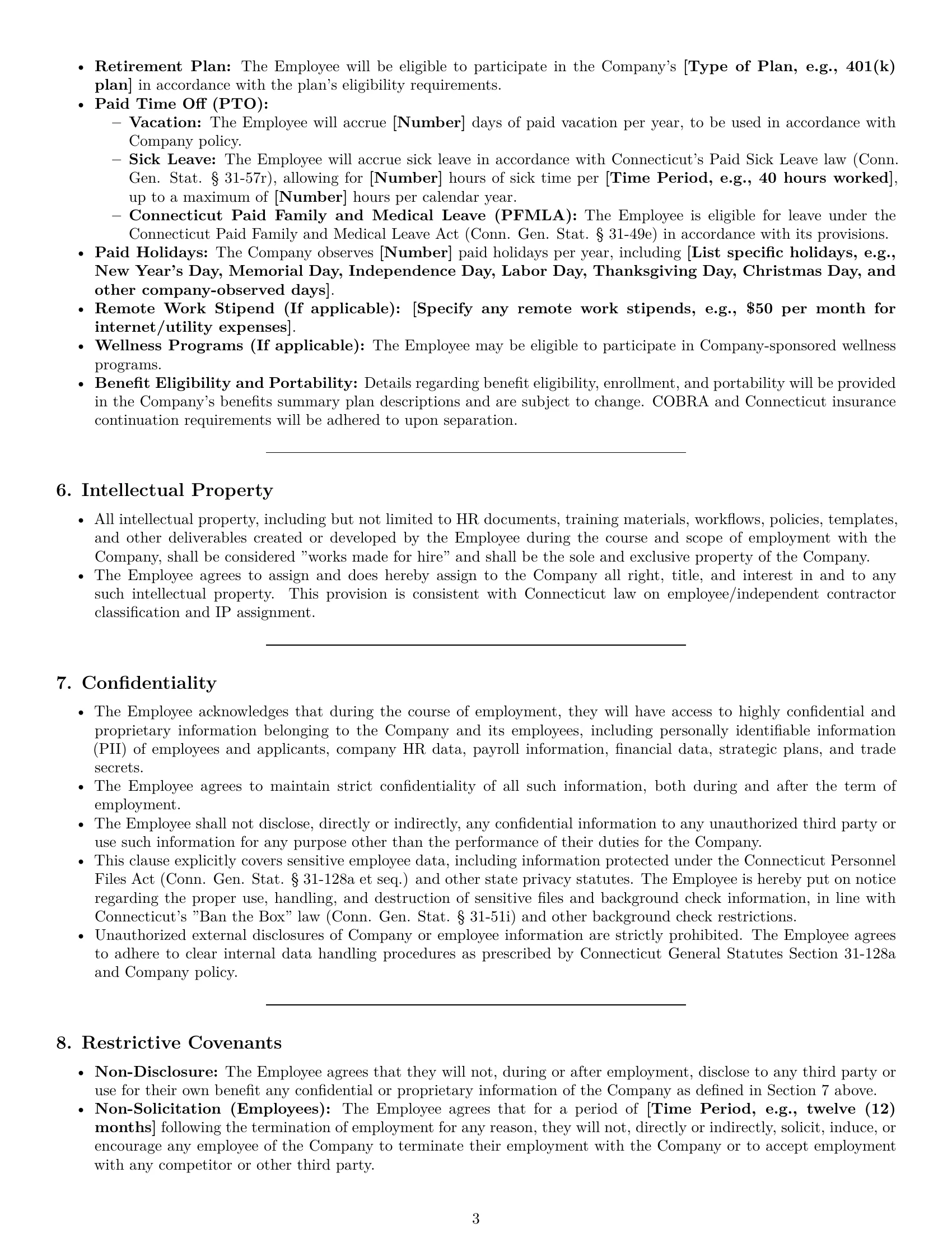 Preview page 3 of Pro Connecticut HR assistant employment contract template