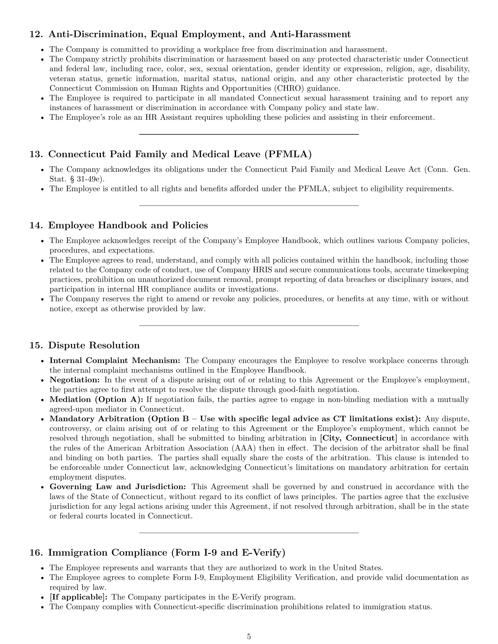 Preview page 5 of Pro Connecticut HR assistant employment contract template