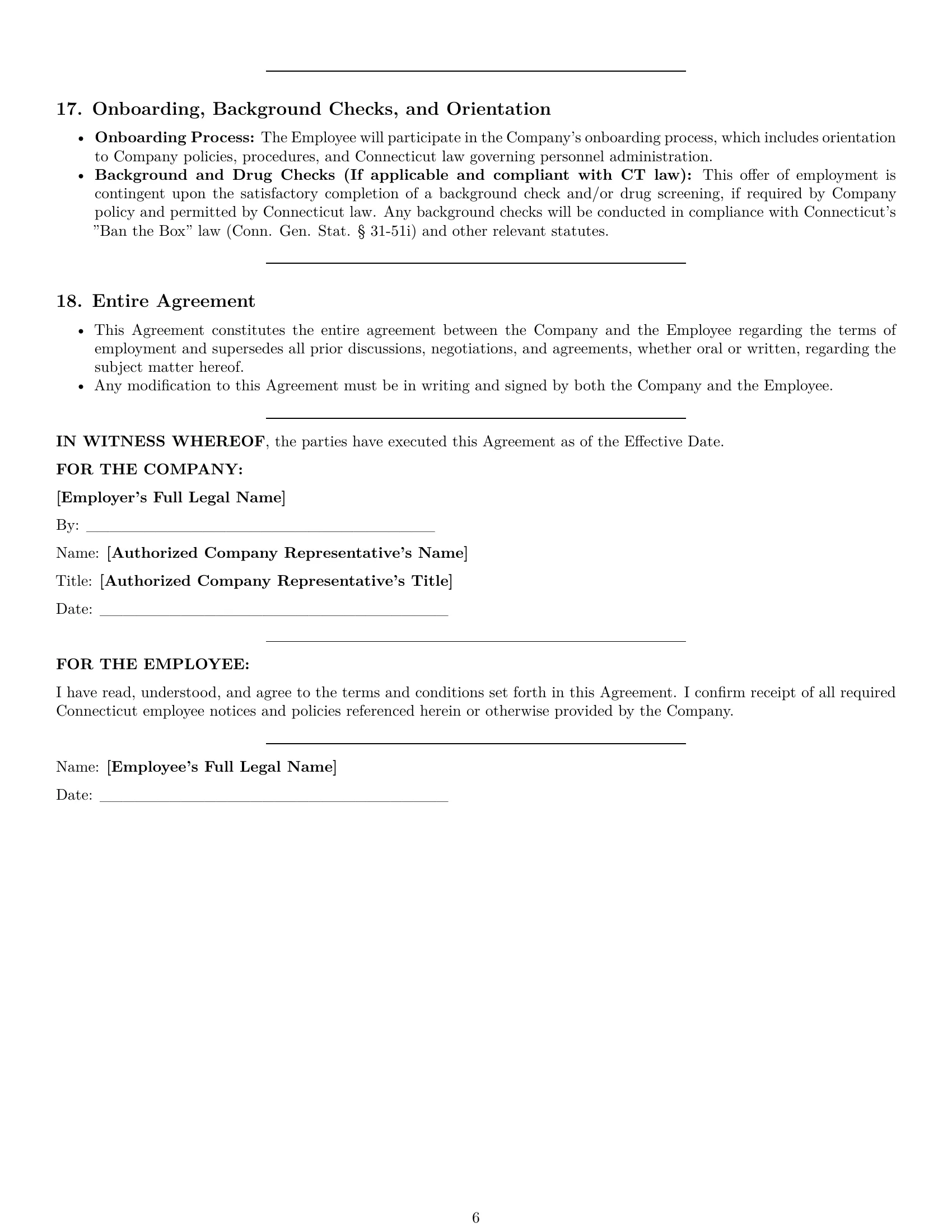 Preview page 6 of Pro Connecticut HR assistant employment contract template