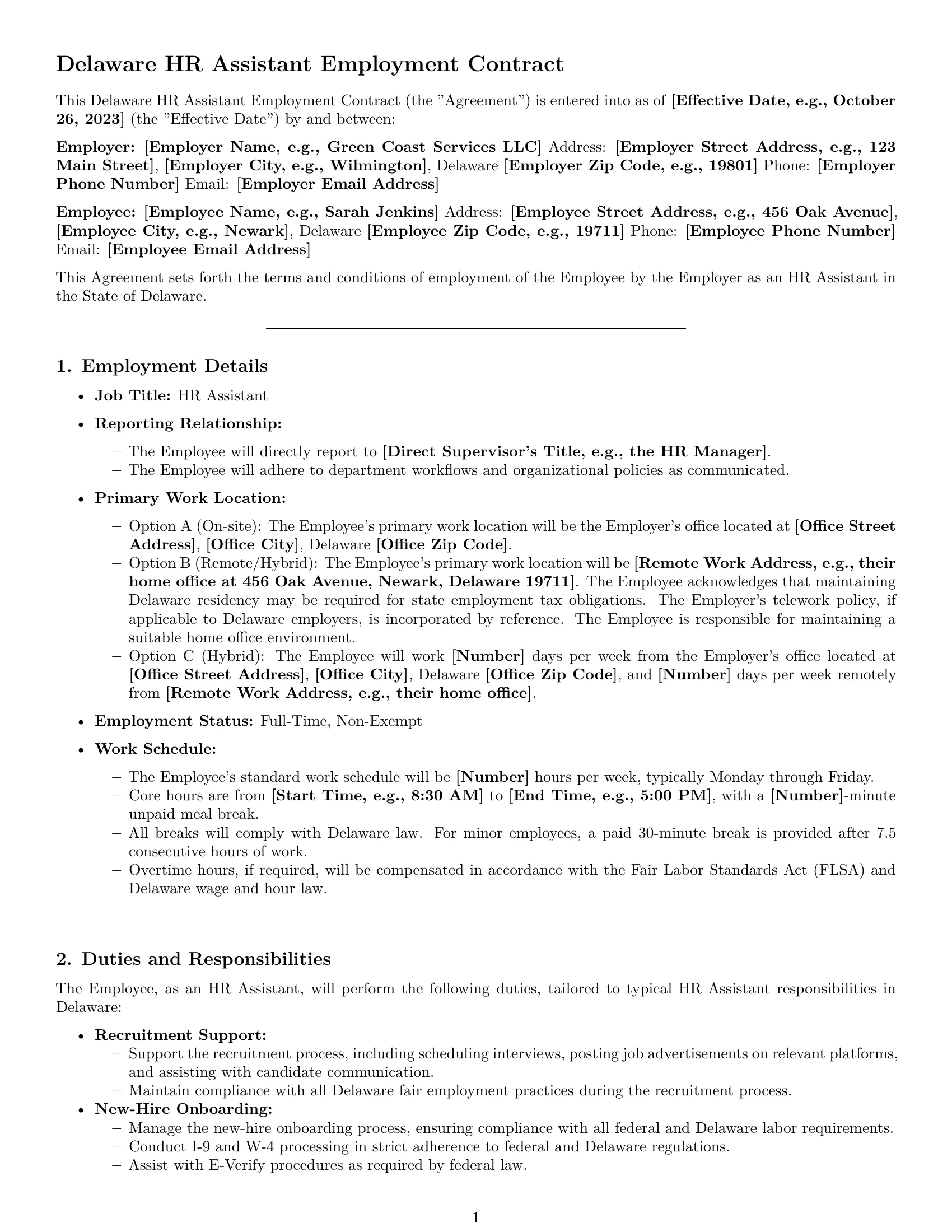 Preview page 1 of Pro Delaware HR assistant employment contract template