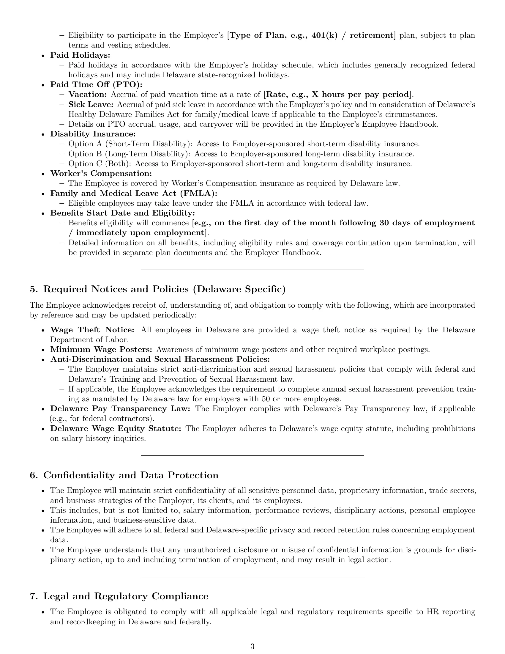 Preview page 3 of Pro Delaware HR assistant employment contract template