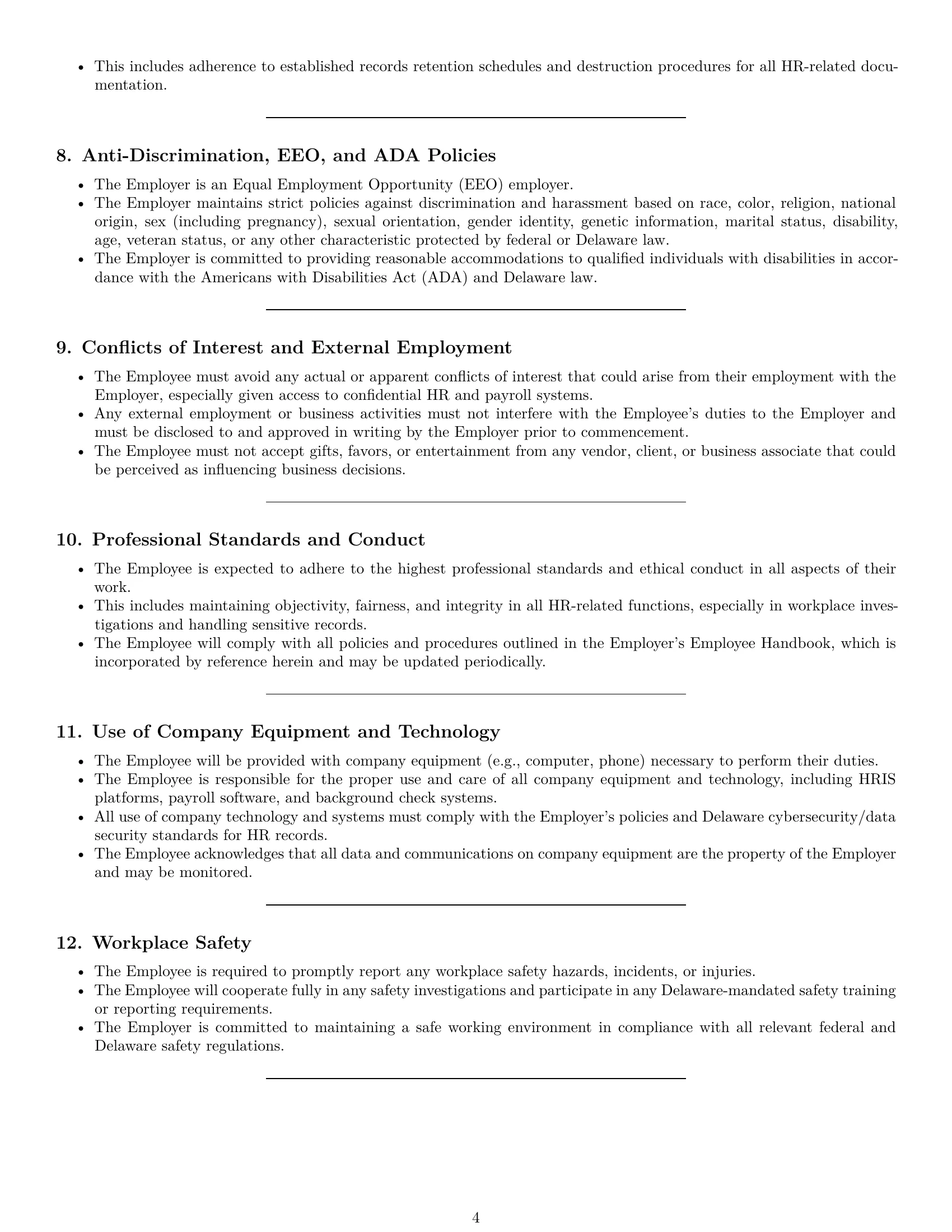 Preview page 4 of Pro Delaware HR assistant employment contract template