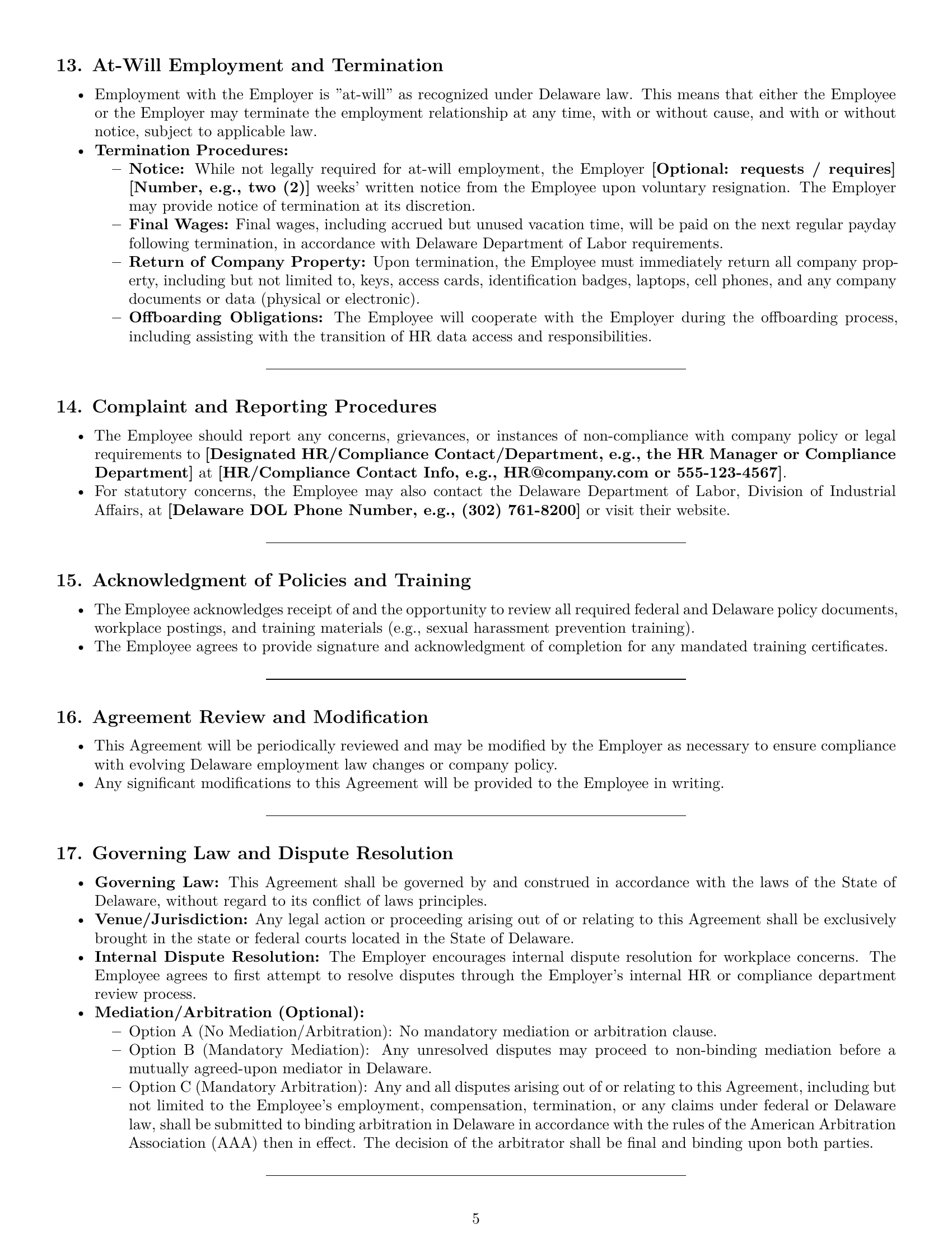 Preview page 5 of Pro Delaware HR assistant employment contract template
