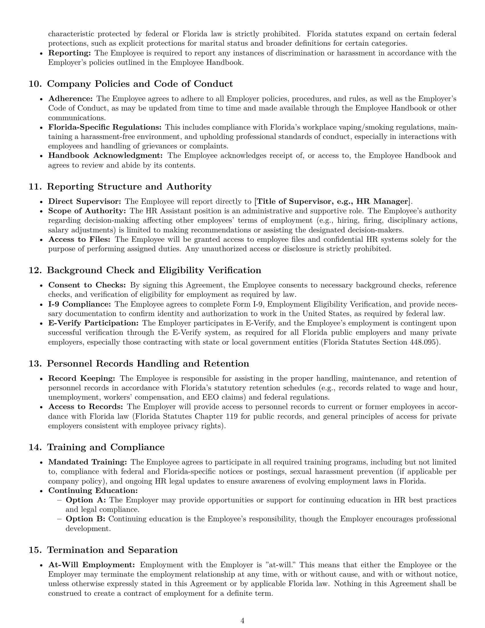 Preview page 4 of Pro Florida HR assistant employment contract template