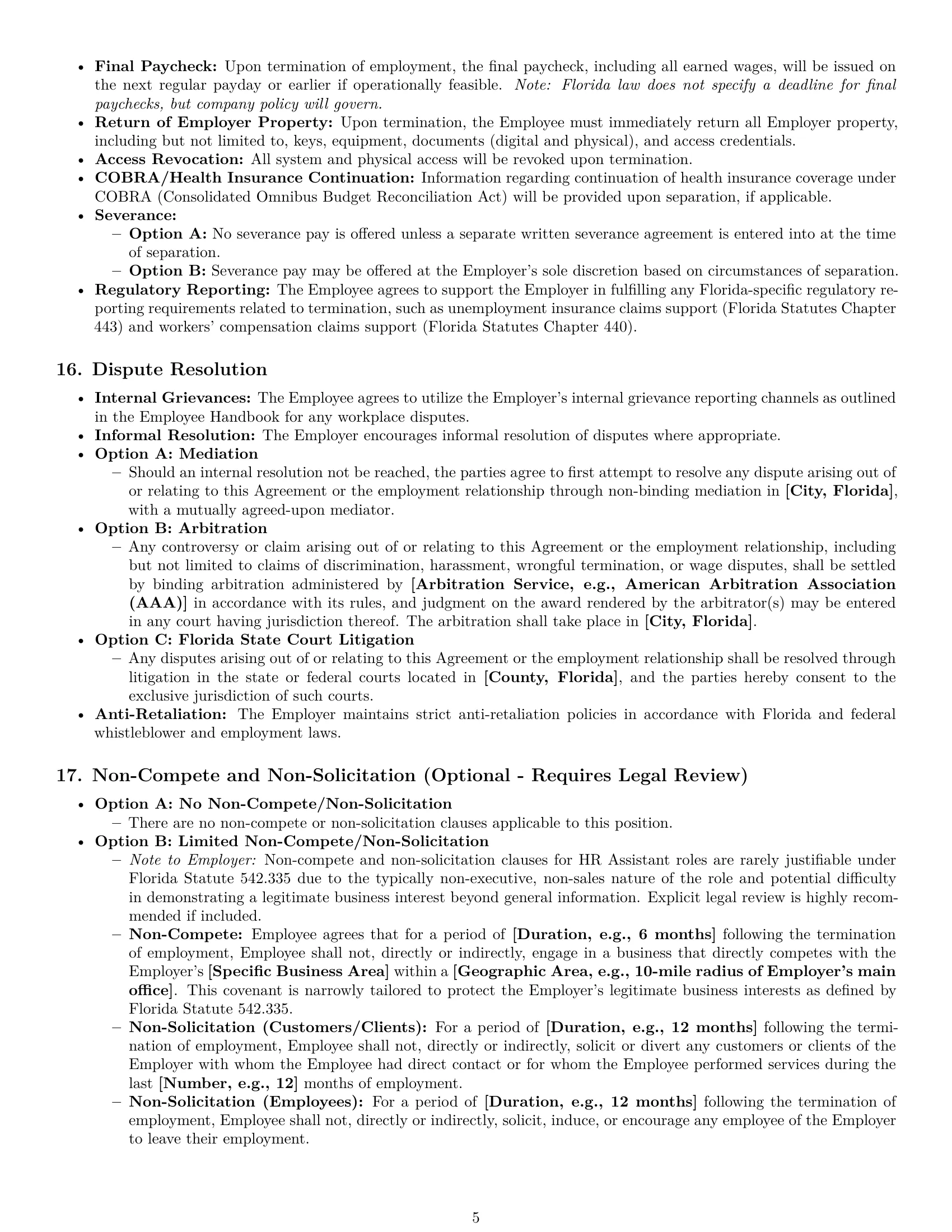 Preview page 5 of Pro Florida HR assistant employment contract template