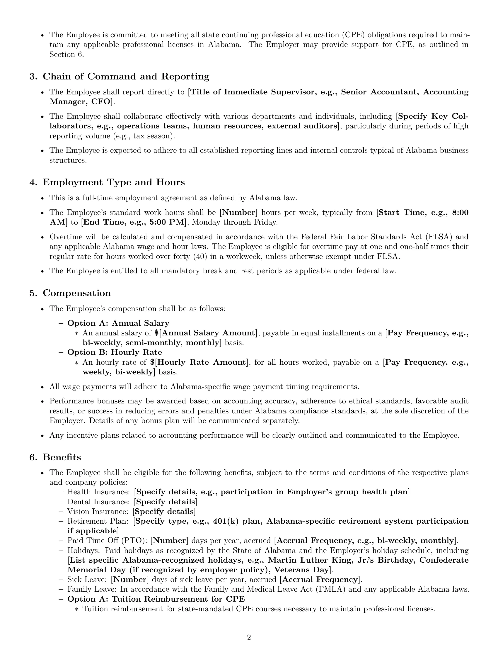 Preview page 2 of Pro Alabama accountant employment contract template