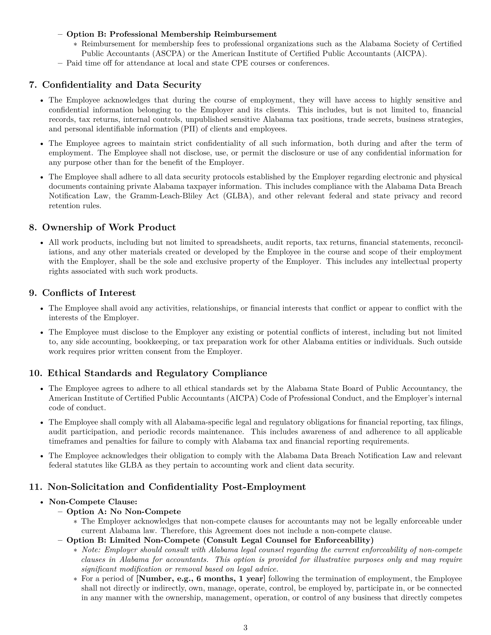 Preview page 3 of Pro Alabama accountant employment contract template