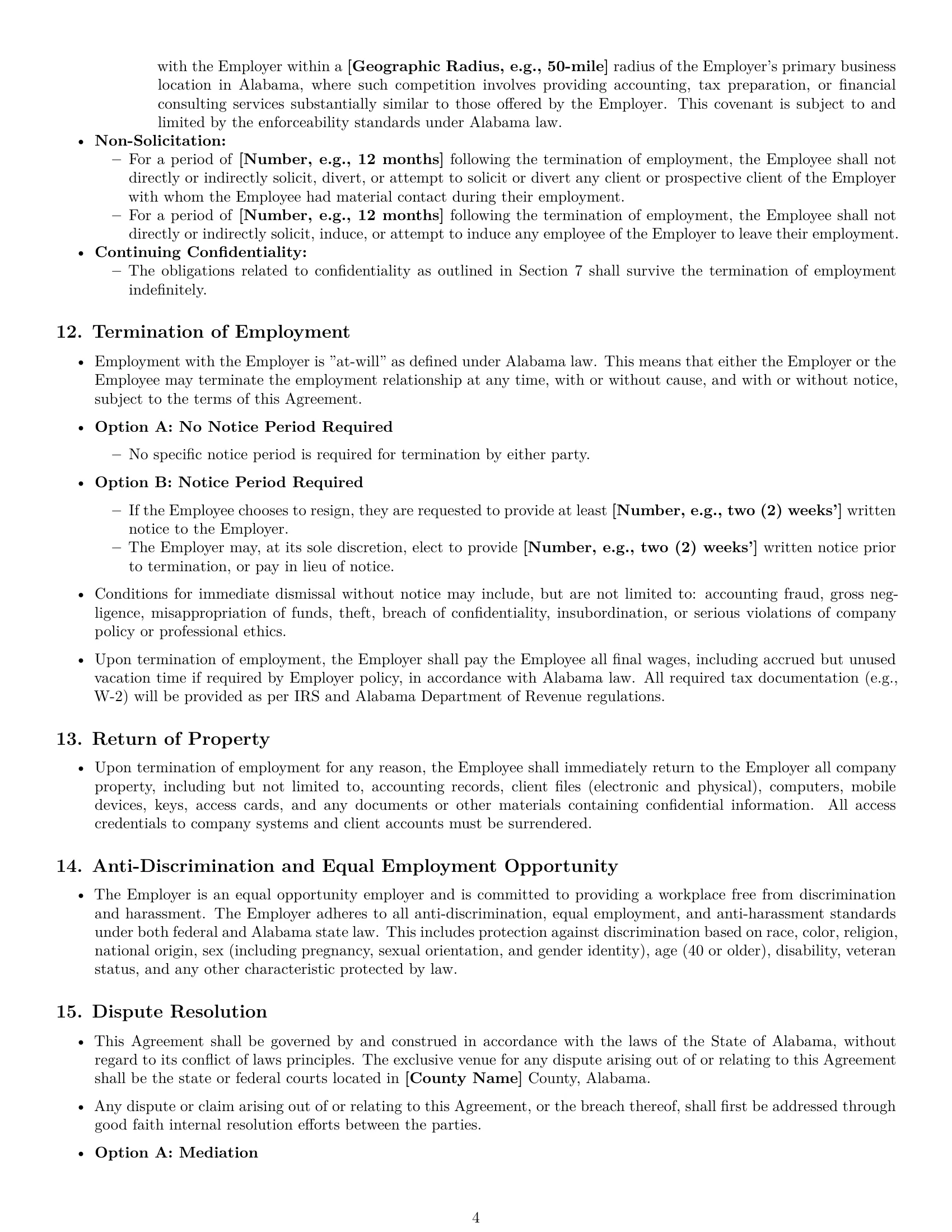 Preview page 4 of Pro Alabama accountant employment contract template