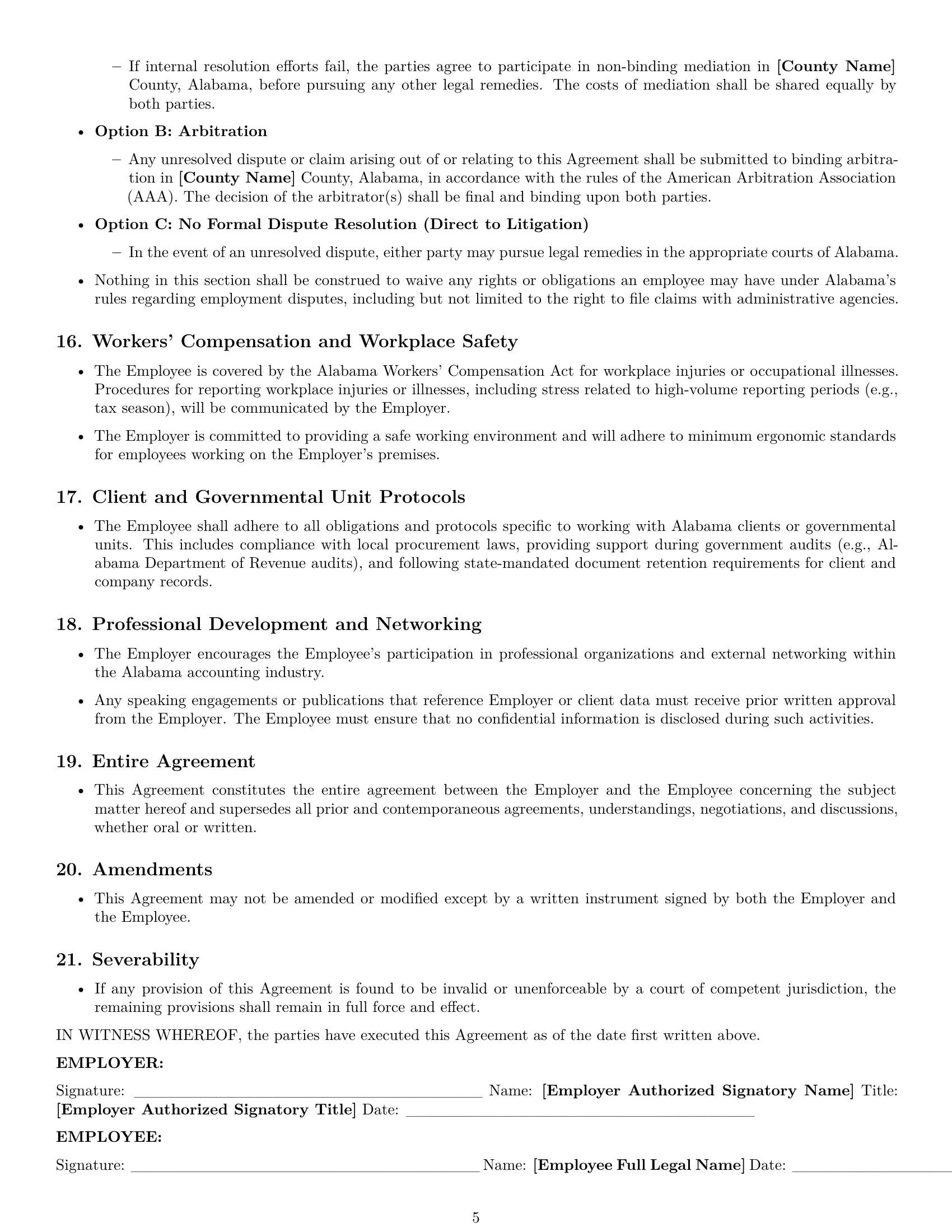 Preview page 5 of Pro Alabama accountant employment contract template