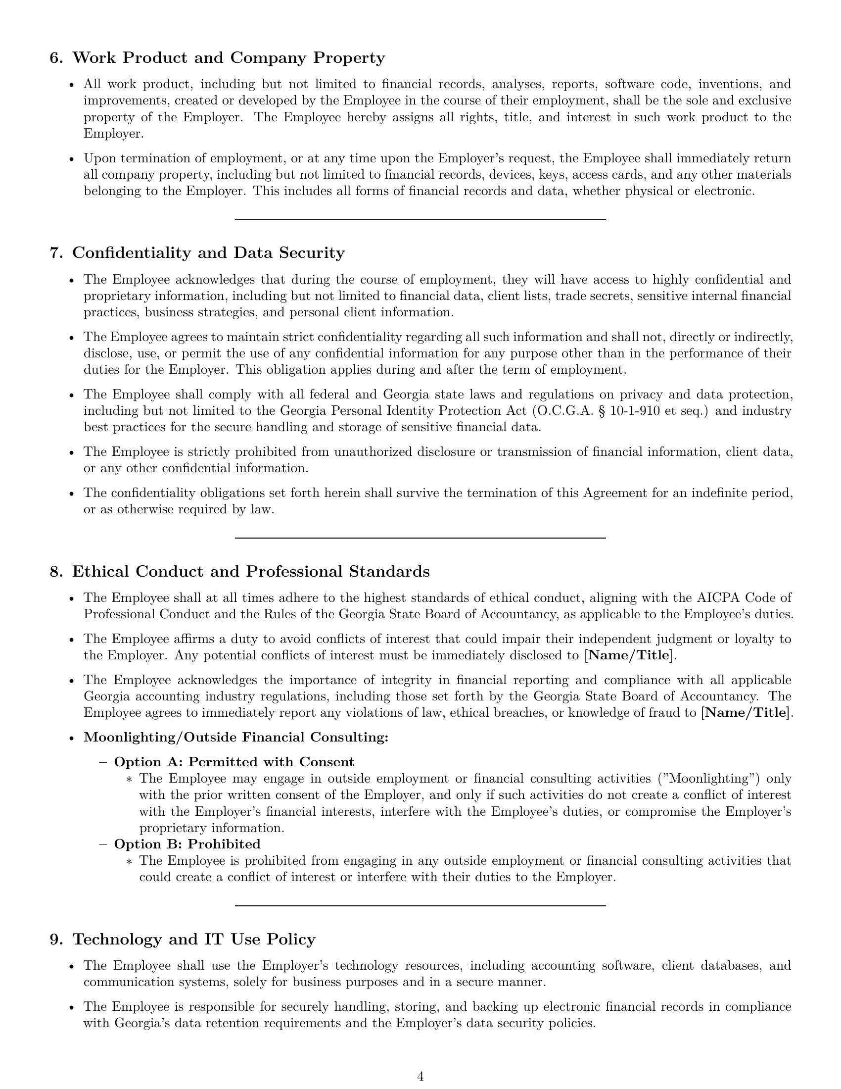 Preview page 4 of Pro Georgia accountant employment contract template