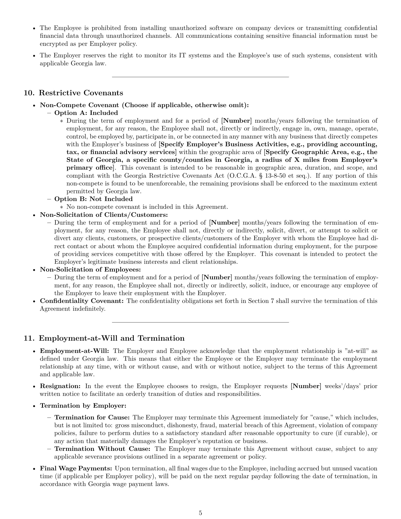 Preview page 5 of Pro Georgia accountant employment contract template