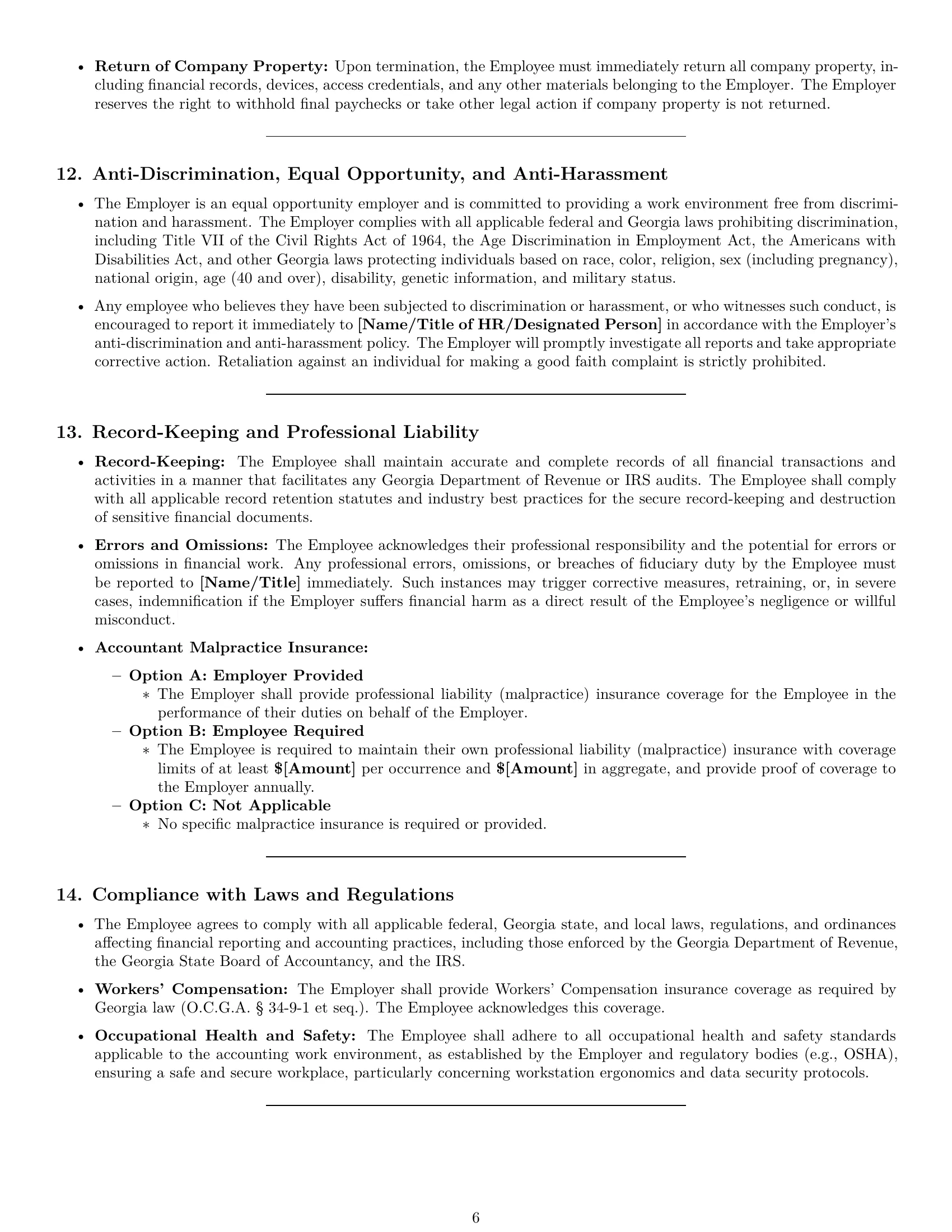Preview page 6 of Pro Georgia accountant employment contract template