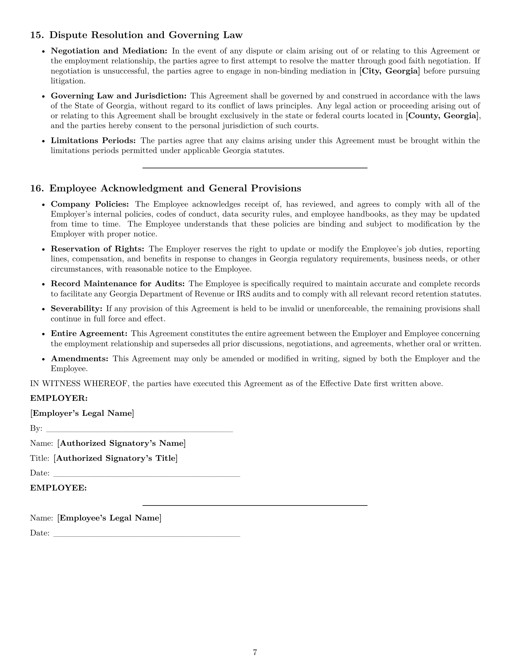 Preview page 7 of Pro Georgia accountant employment contract template