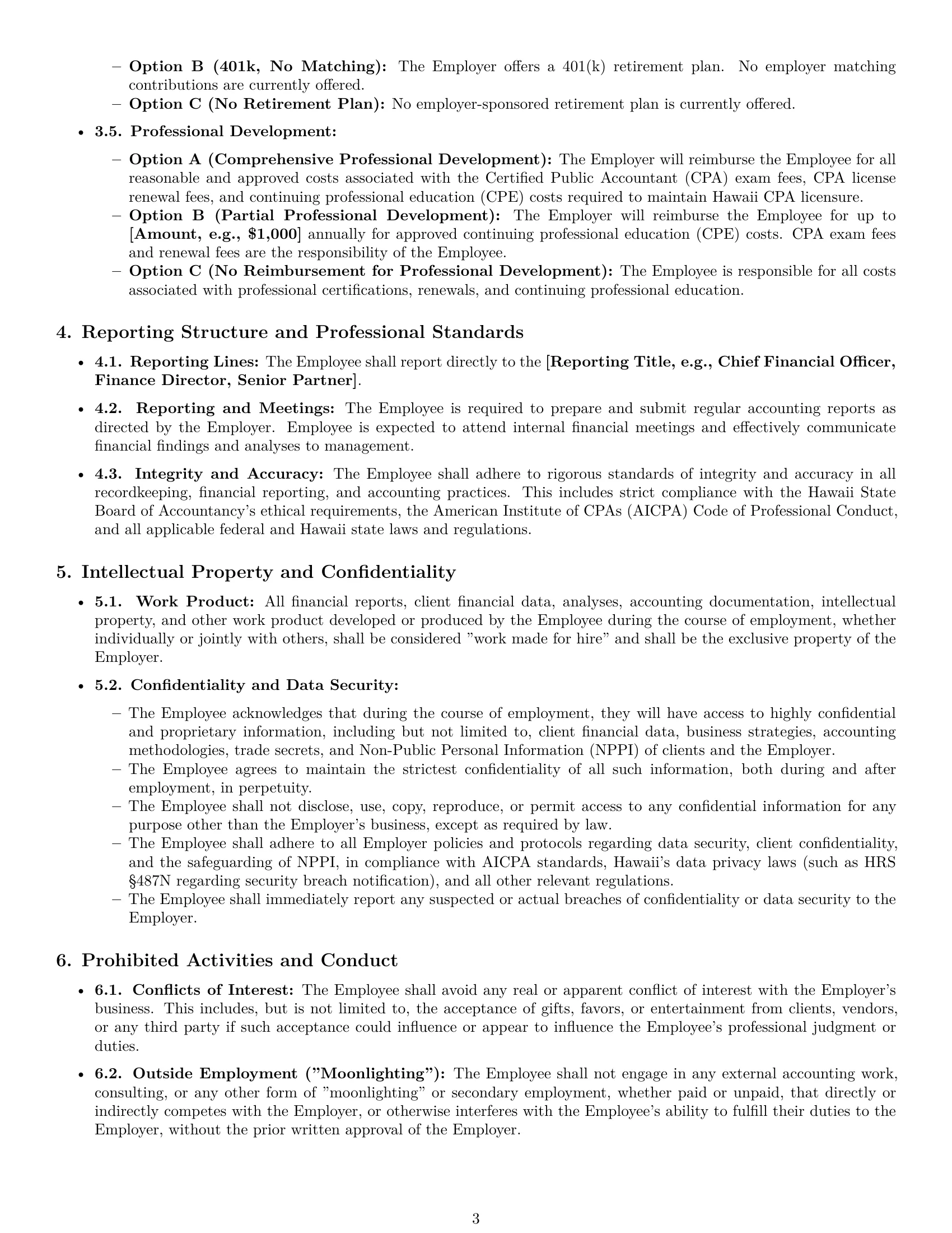 Preview page 3 of Pro Hawaii accountant employment contract template