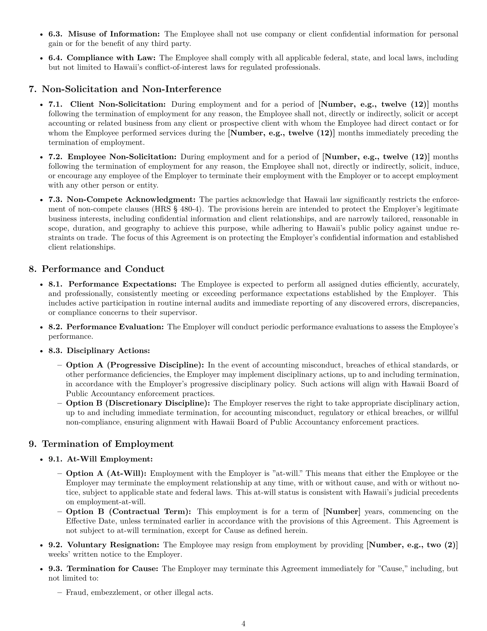 Preview page 4 of Pro Hawaii accountant employment contract template