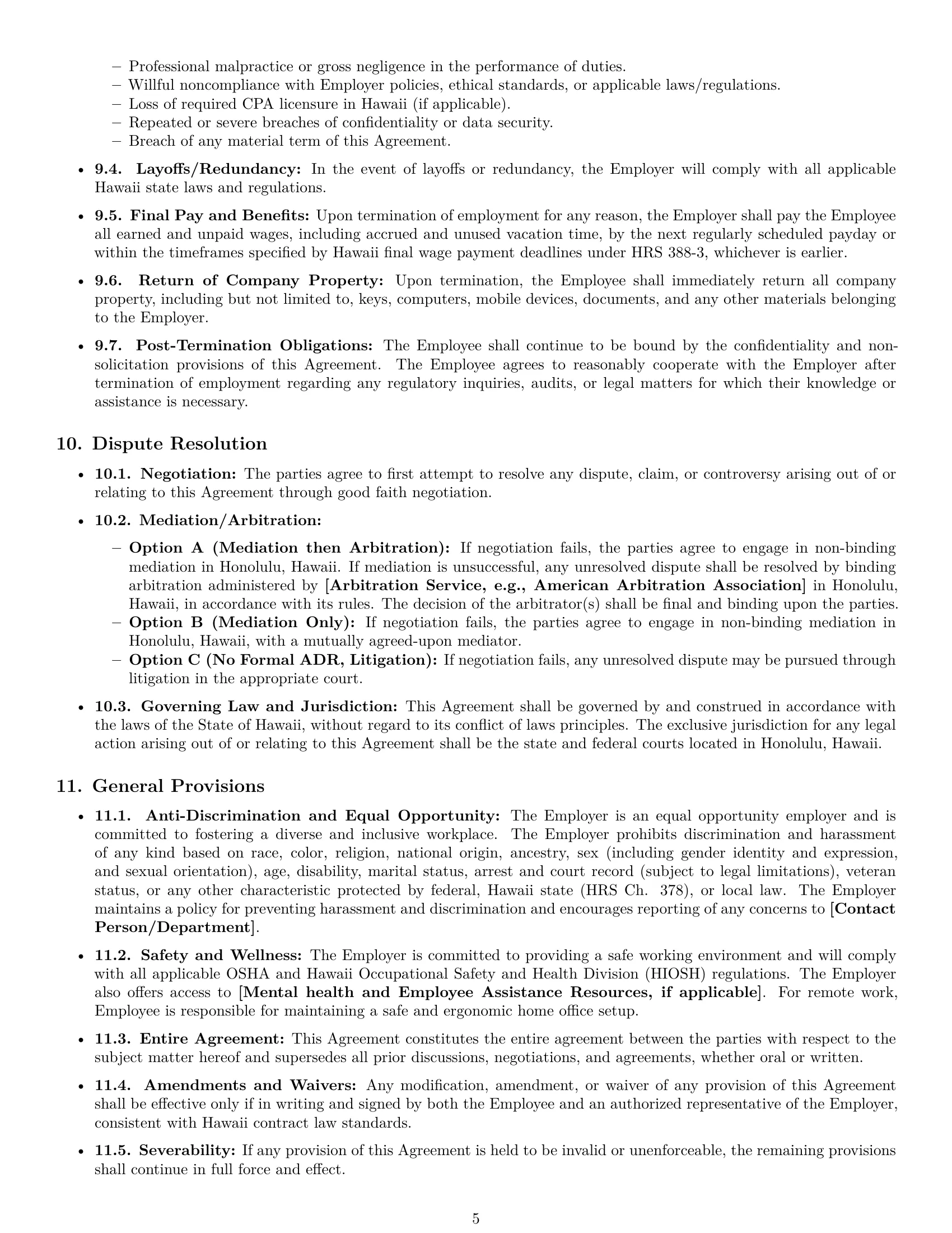Preview page 5 of Pro Hawaii accountant employment contract template