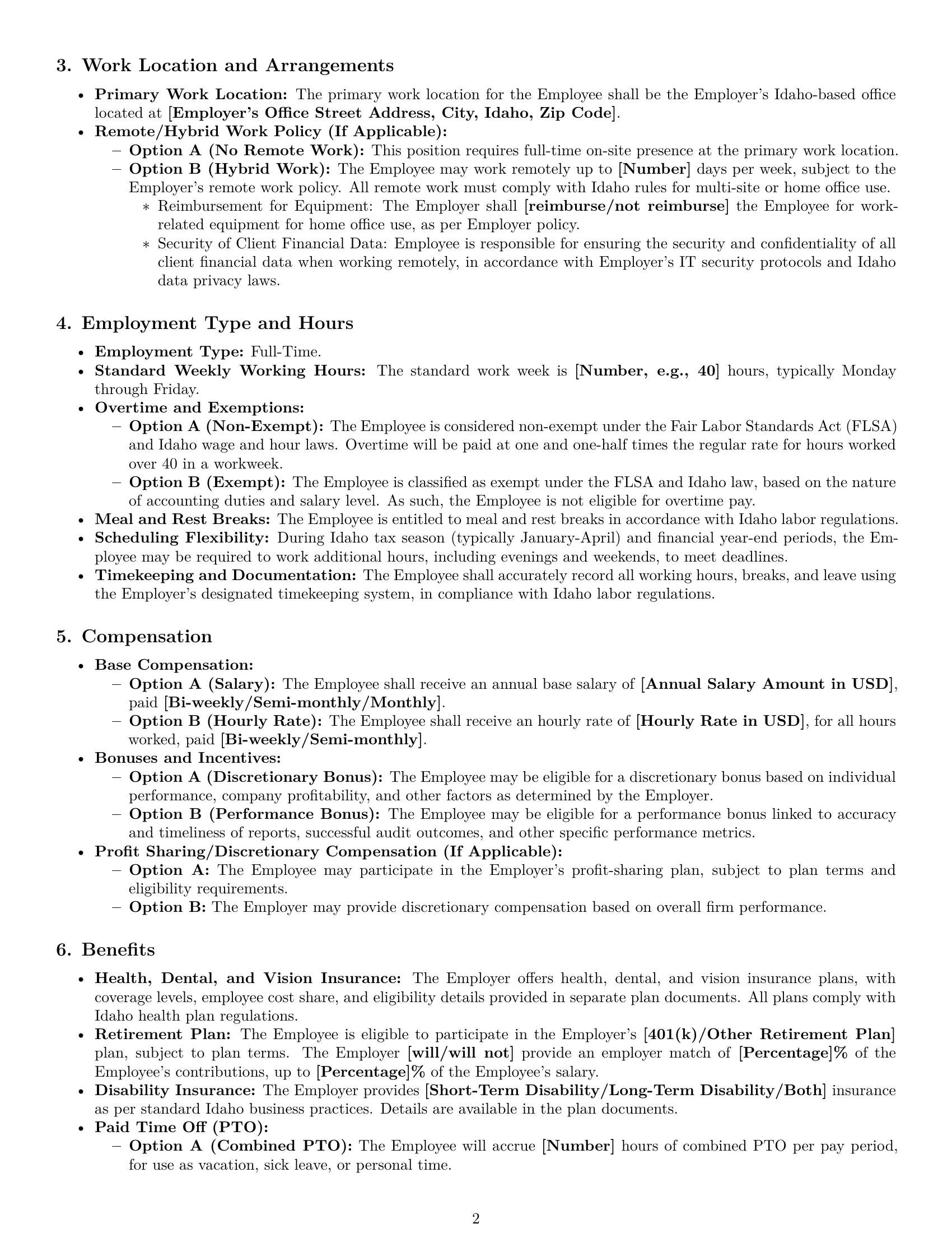 Preview page 2 of Pro Idaho accountant employment contract template