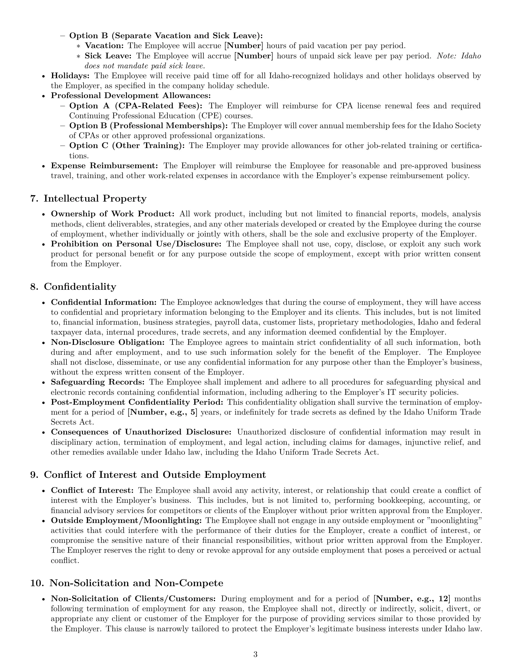 Preview page 3 of Pro Idaho accountant employment contract template