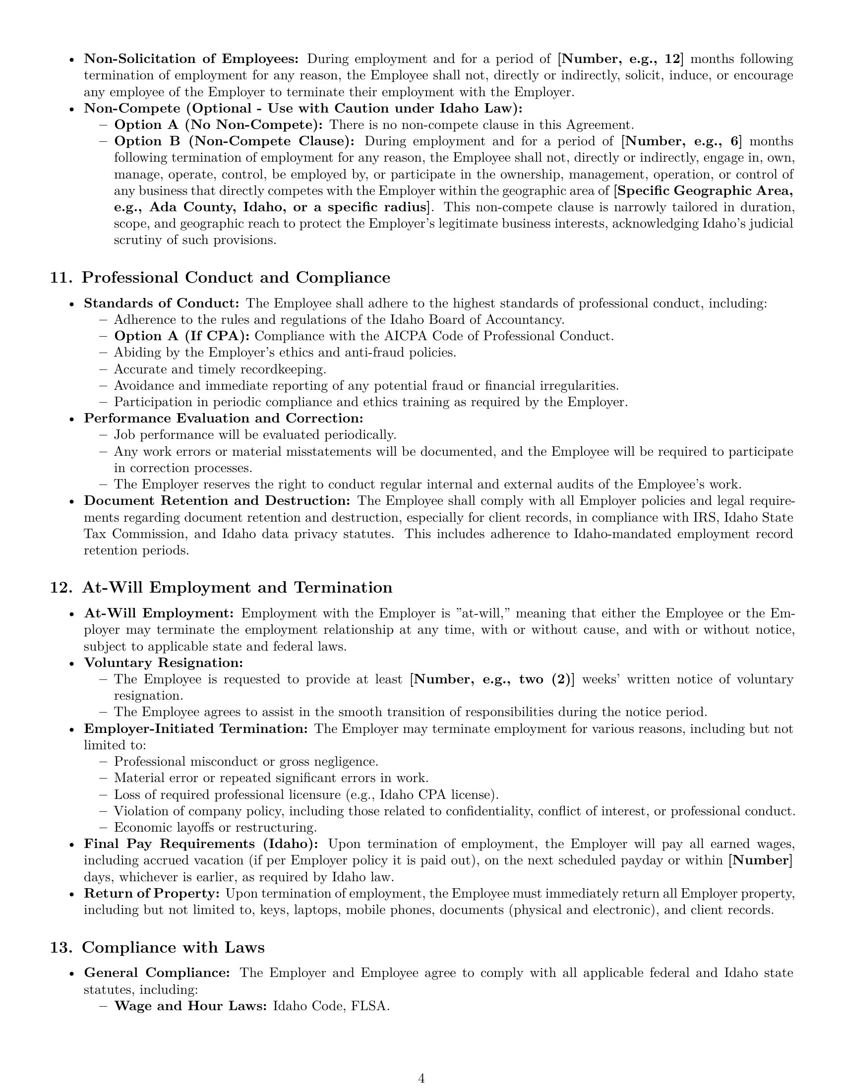 Preview page 4 of Pro Idaho accountant employment contract template