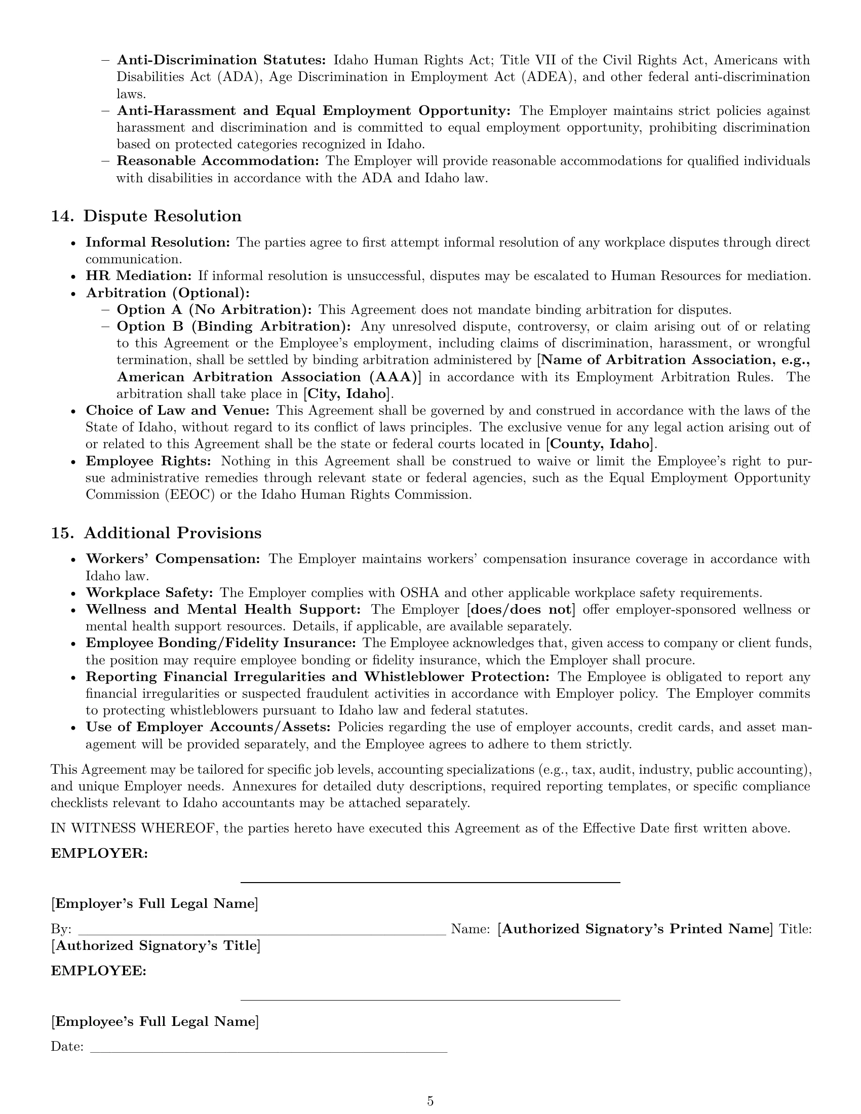 Preview page 5 of Pro Idaho accountant employment contract template