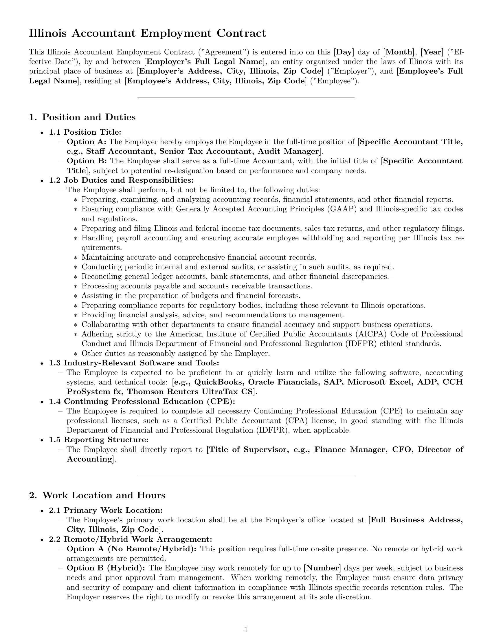 Preview page 1 of Pro Illinois accountant employment contract template