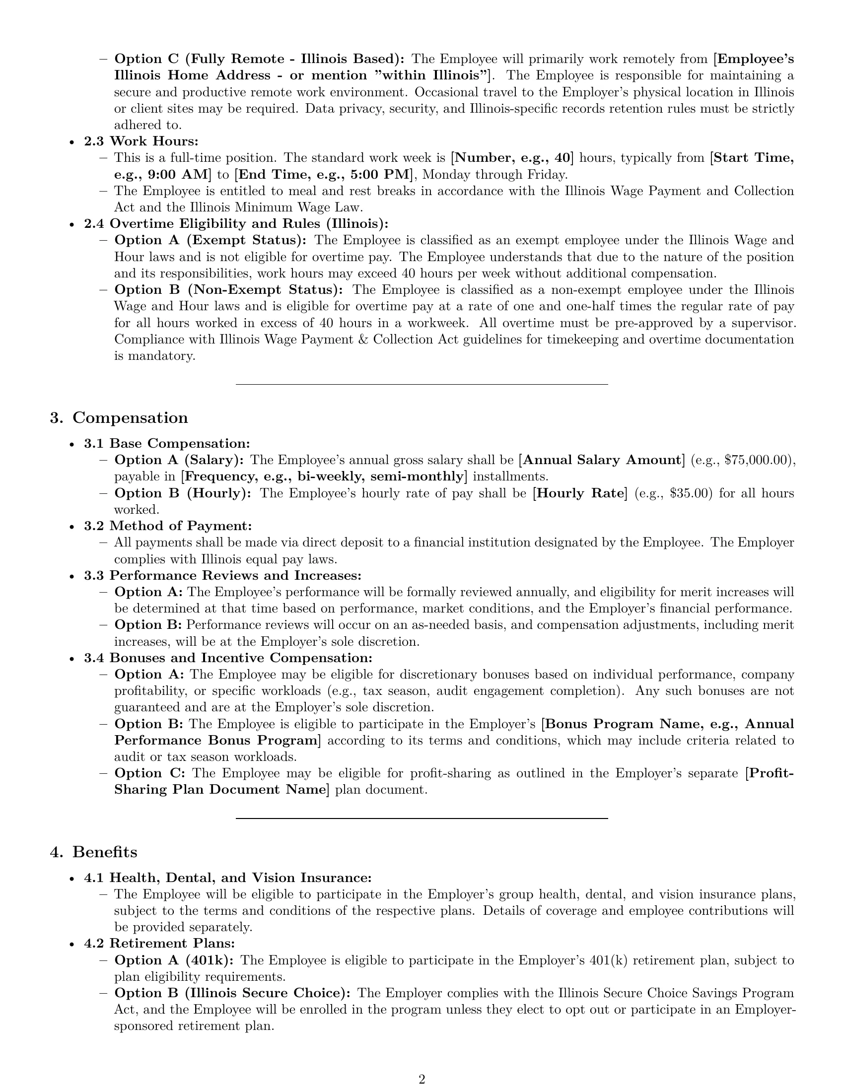 Preview page 2 of Pro Illinois accountant employment contract template