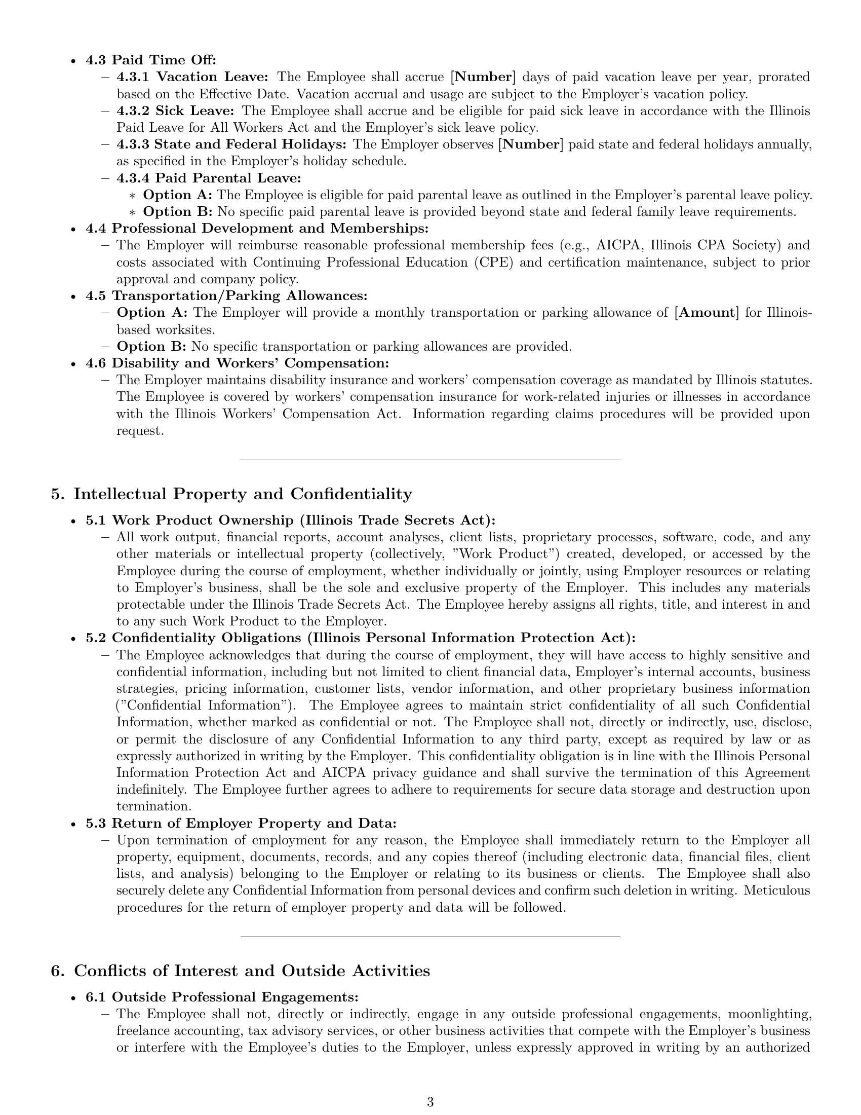 Preview page 3 of Pro Illinois accountant employment contract template