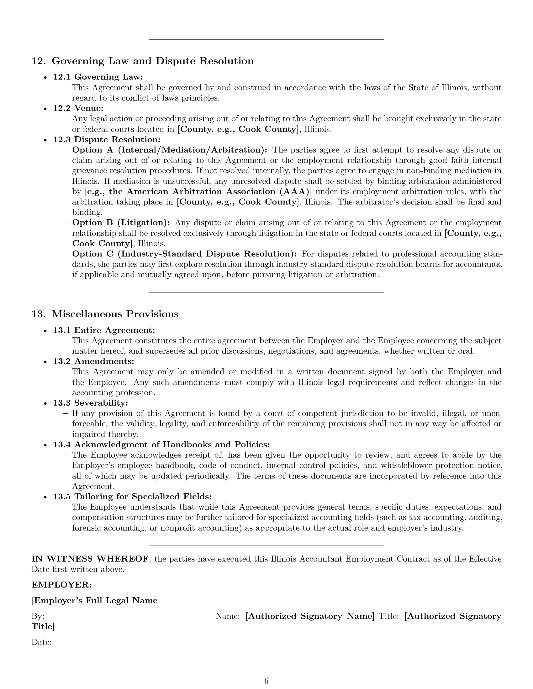 Preview page 6 of Pro Illinois accountant employment contract template