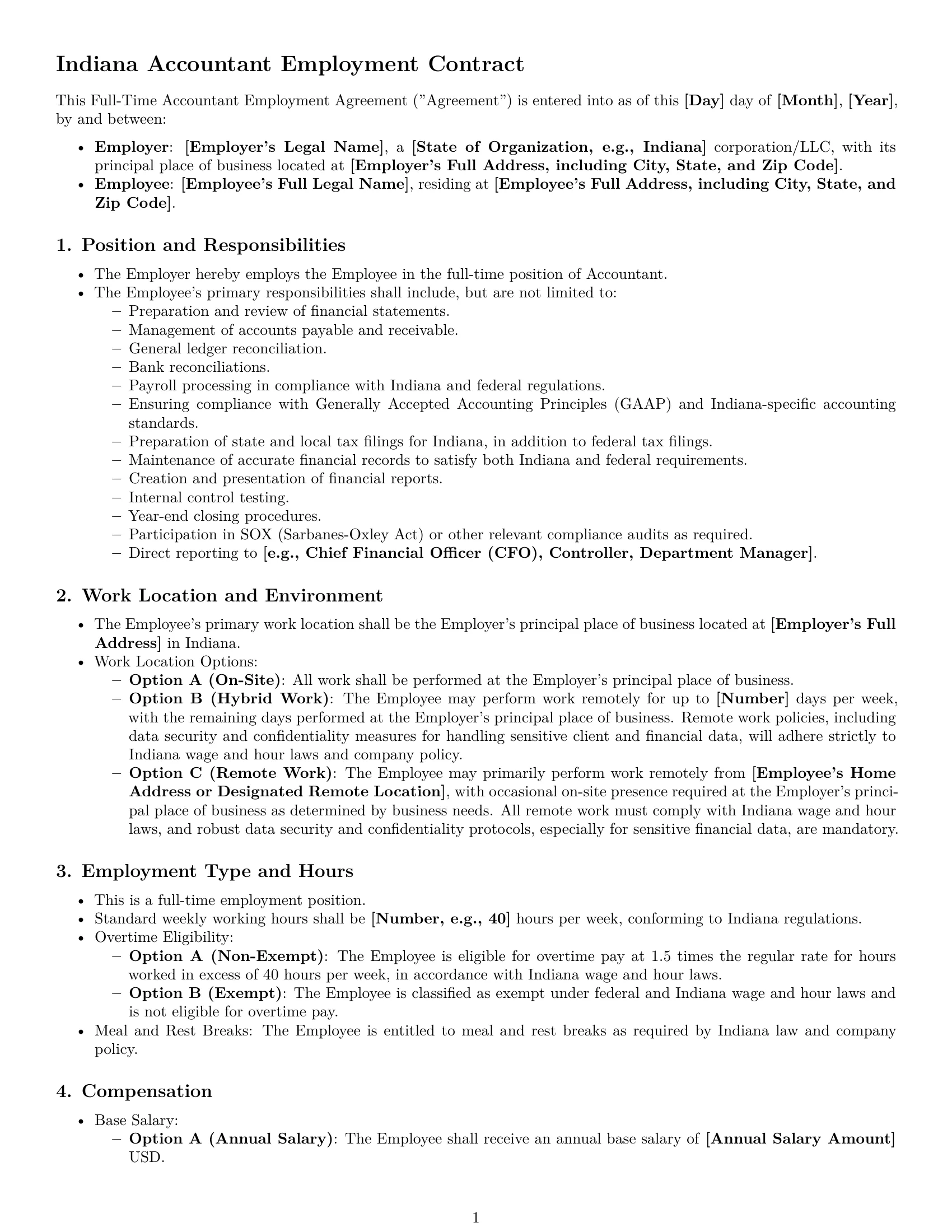 Preview page 1 of Pro Indiana accountant employment contract template