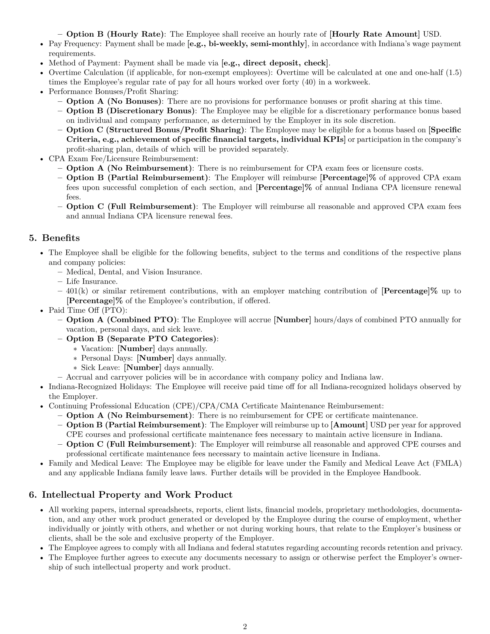 Preview page 2 of Pro Indiana accountant employment contract template