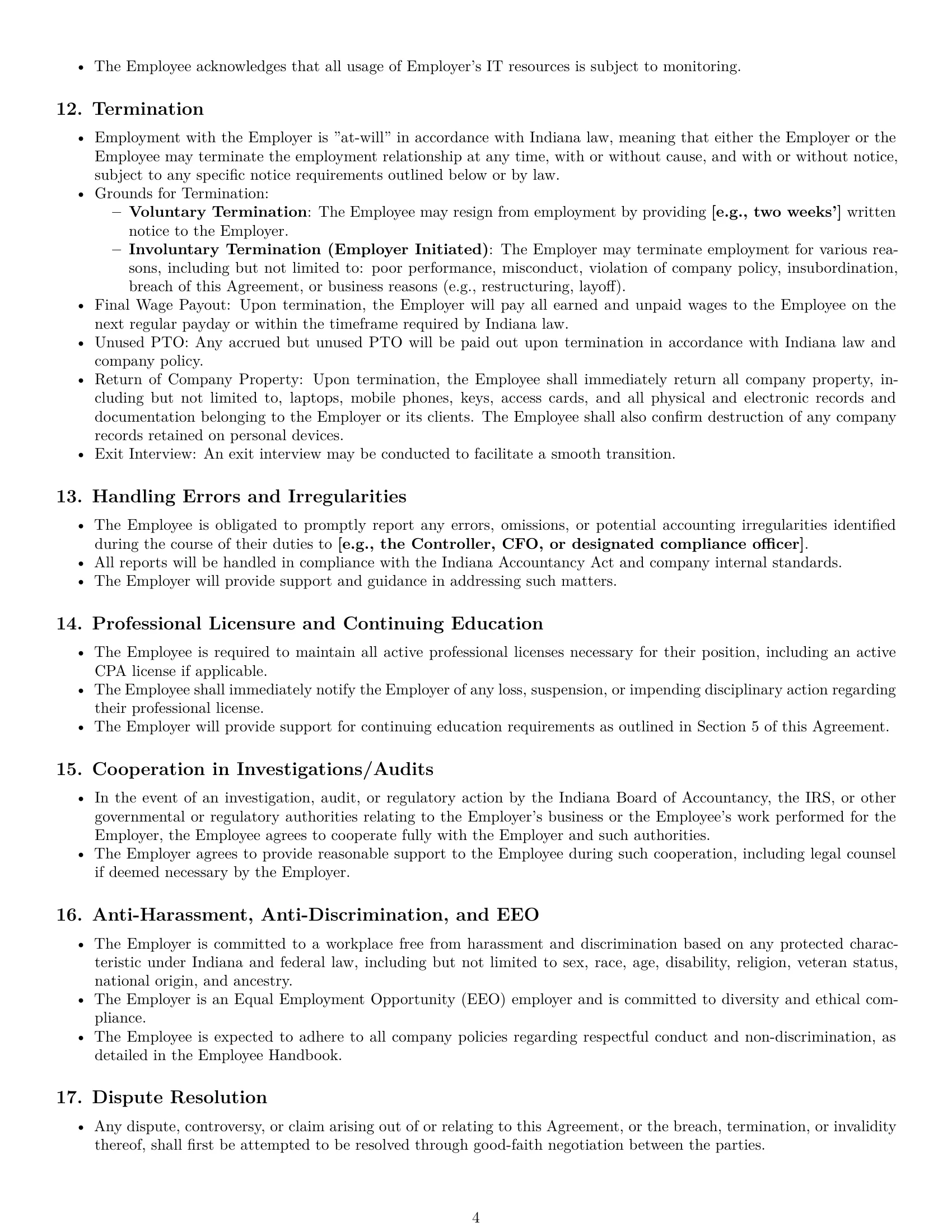 Preview page 4 of Pro Indiana accountant employment contract template