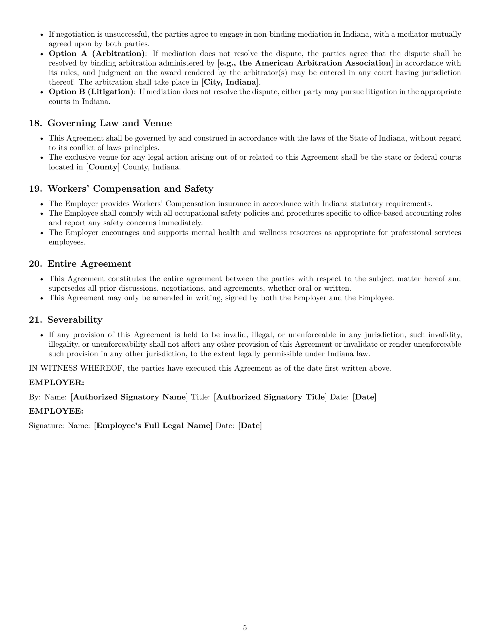 Preview page 5 of Pro Indiana accountant employment contract template