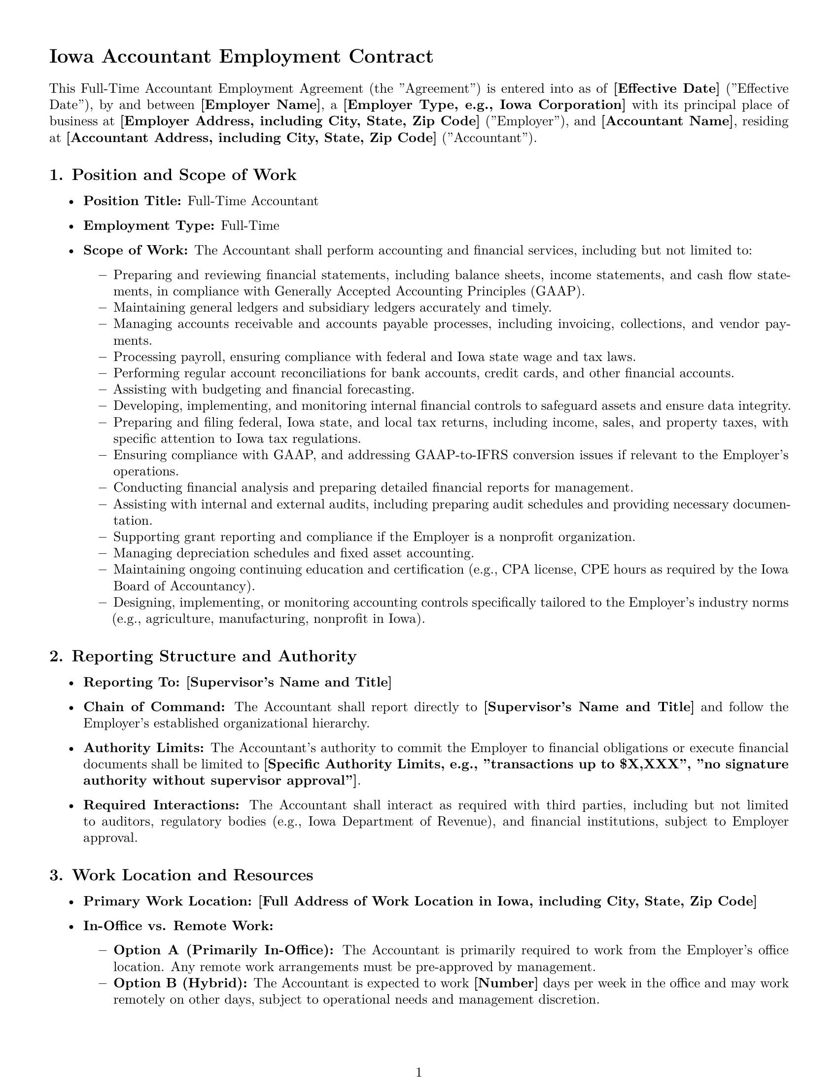 Preview page 1 of Pro Iowa accountant employment contract template