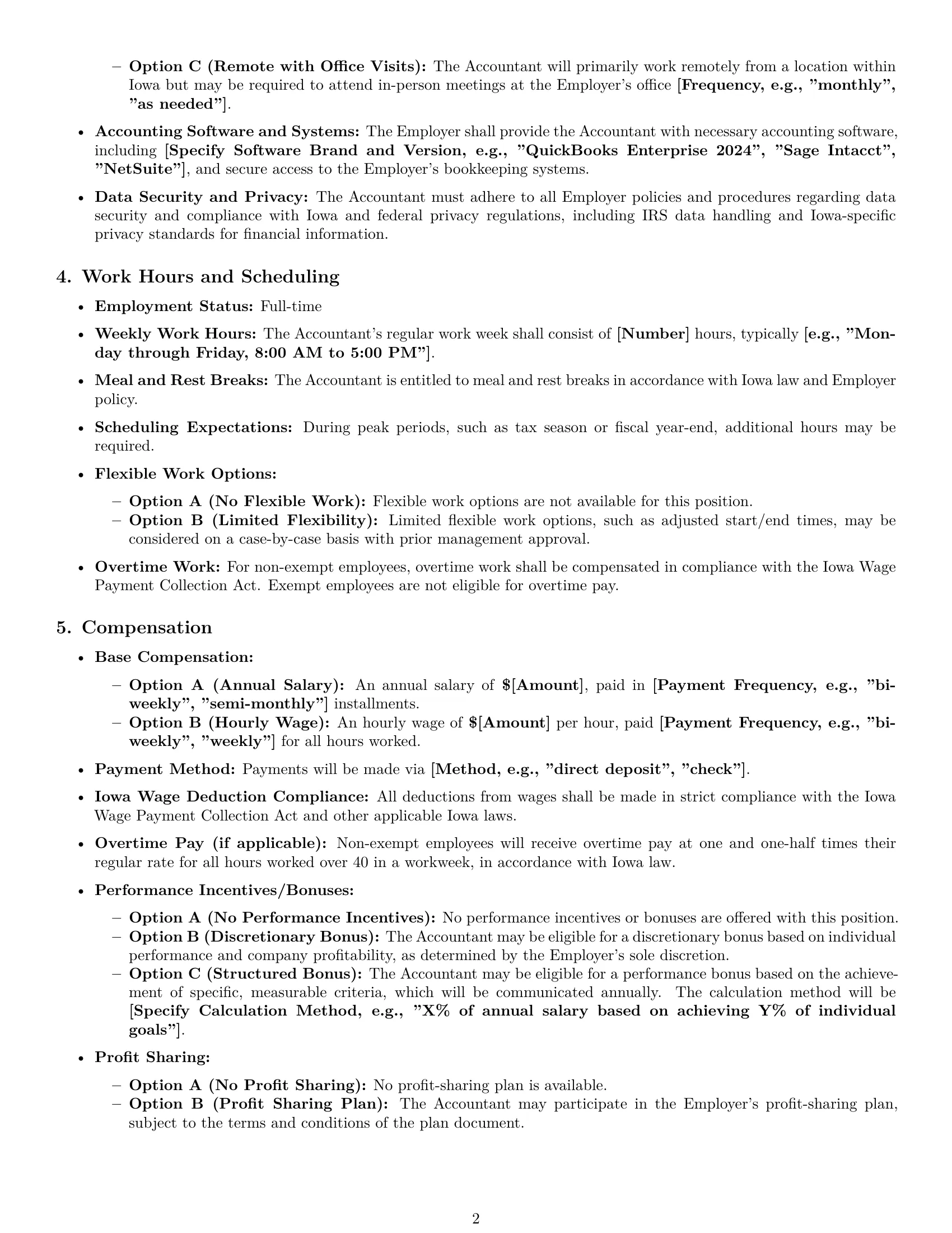 Preview page 2 of Pro Iowa accountant employment contract template