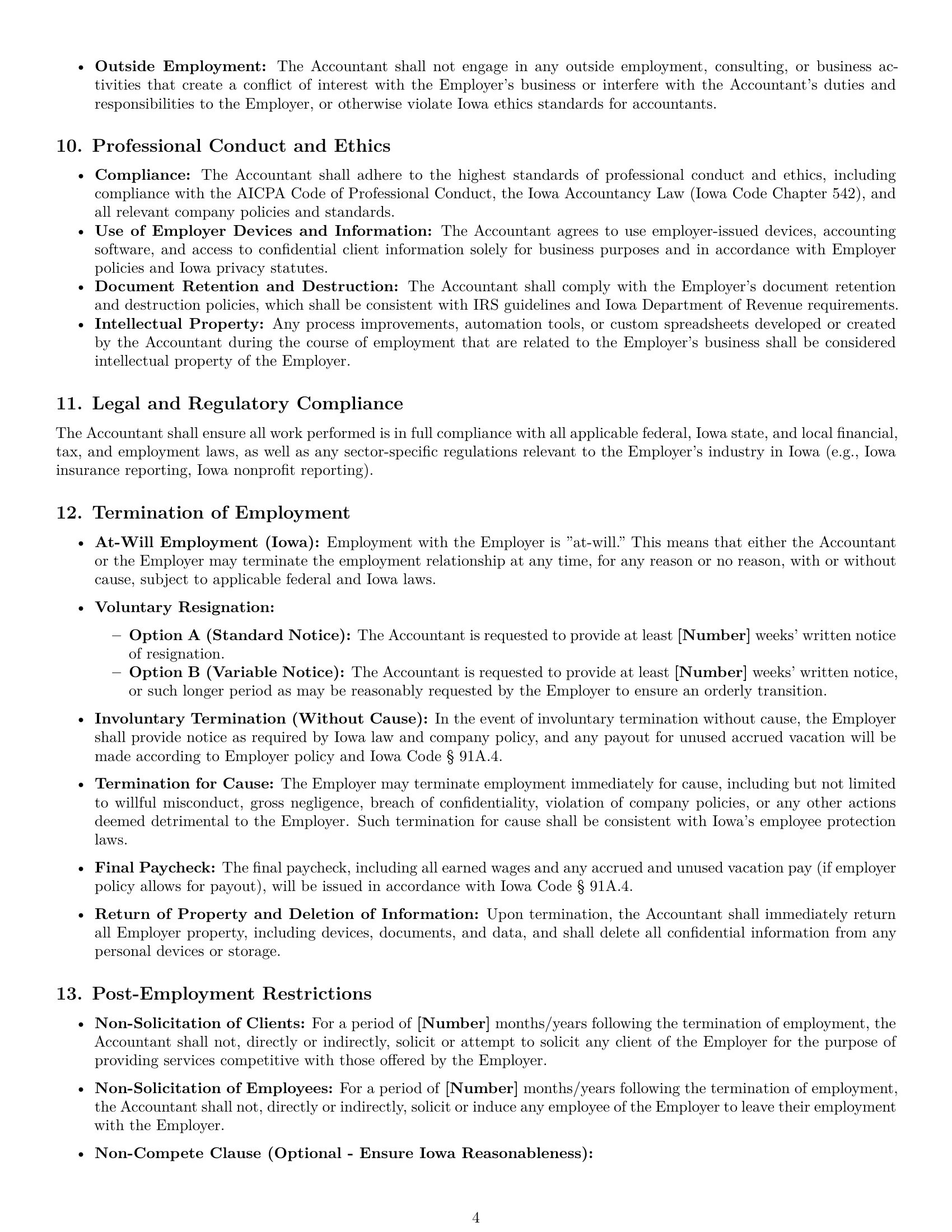 Preview page 4 of Pro Iowa accountant employment contract template